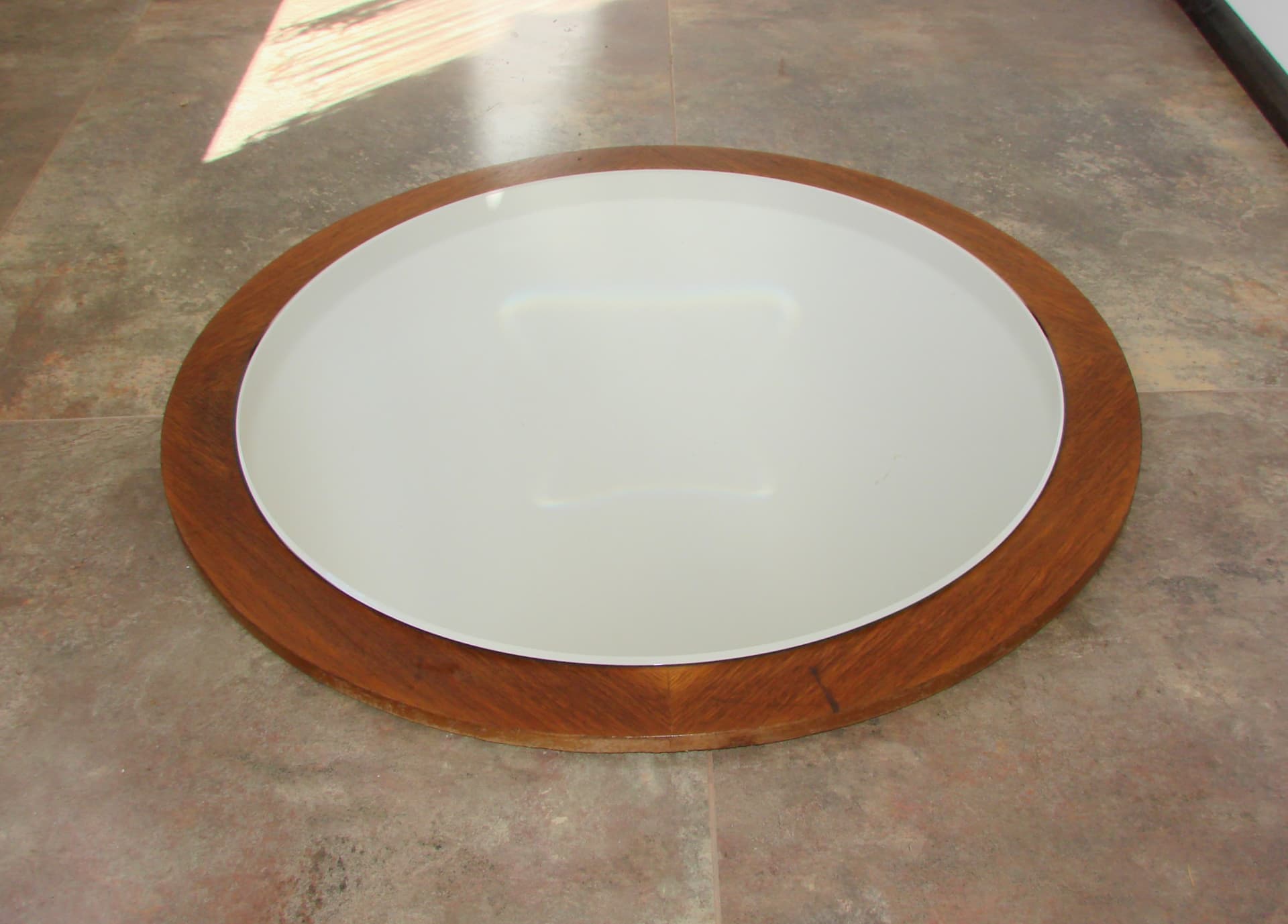 Round Wall Mirror 70 cm, brown teak, 1970s - 314865