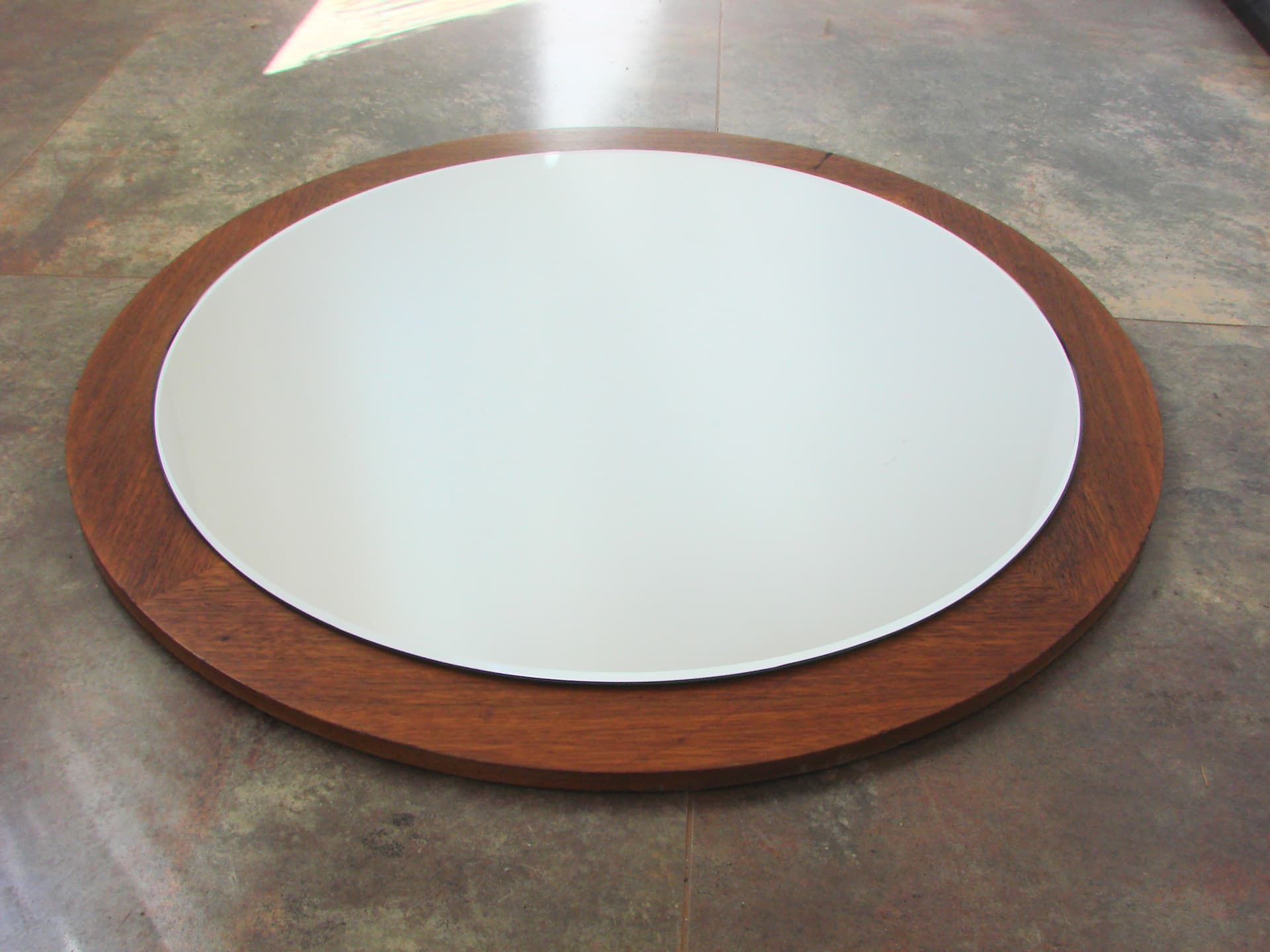Round Wall Mirror 70 cm, brown teak, 1970s - 314869
