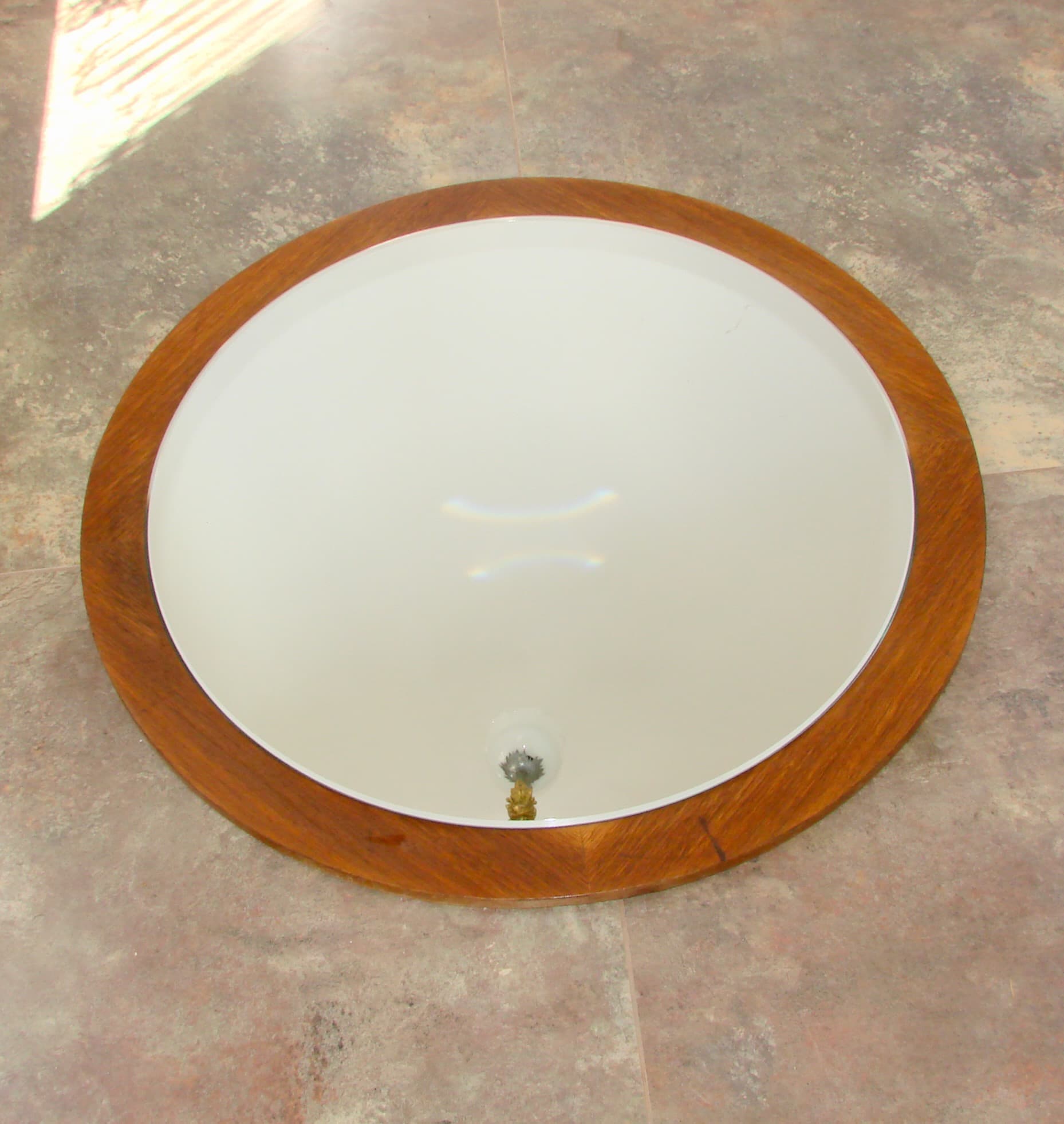 Round Wall Mirror 70 cm, brown teak, 1970s - 314866