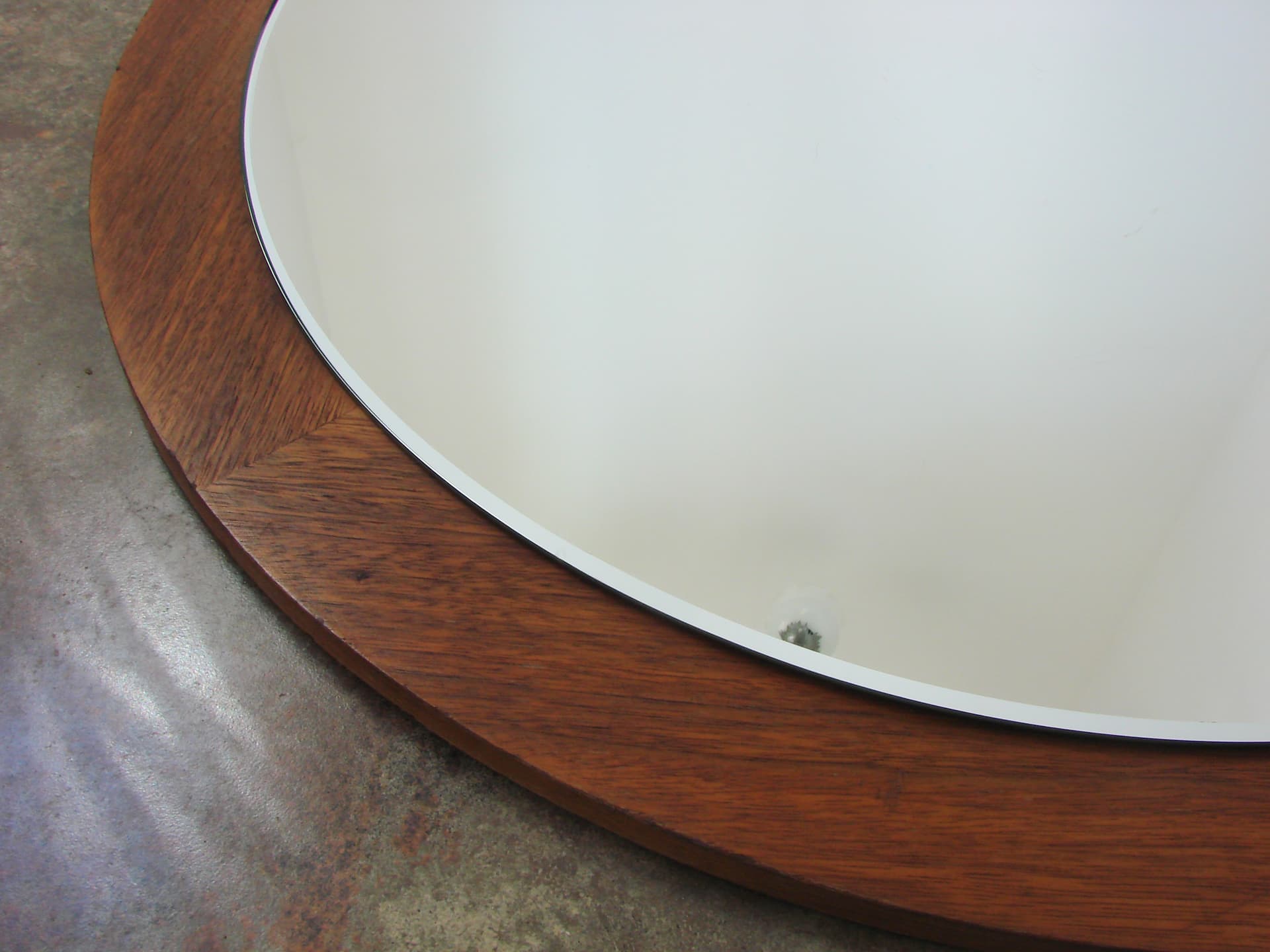 Round Wall Mirror 70 cm, brown teak, 1970s - 314867