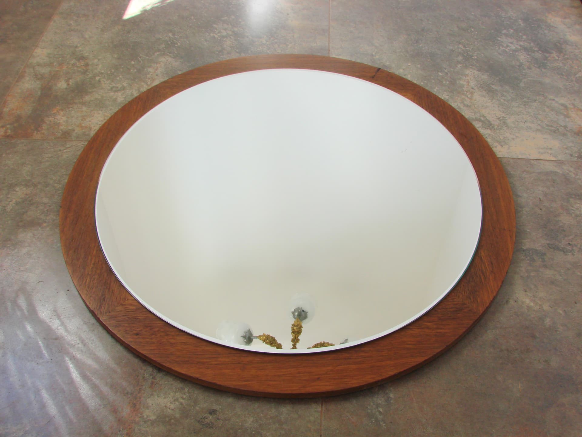 Round Wall Mirror 70 cm, brown teak, 1970s - 314871