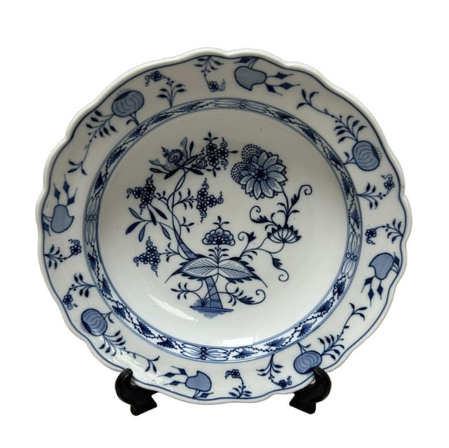 Talerz głęboki Zwiebelmuster 27 cm, porcelana biała kobaltowa, Meissen, Niemcy, XIX w. - WYMIARY