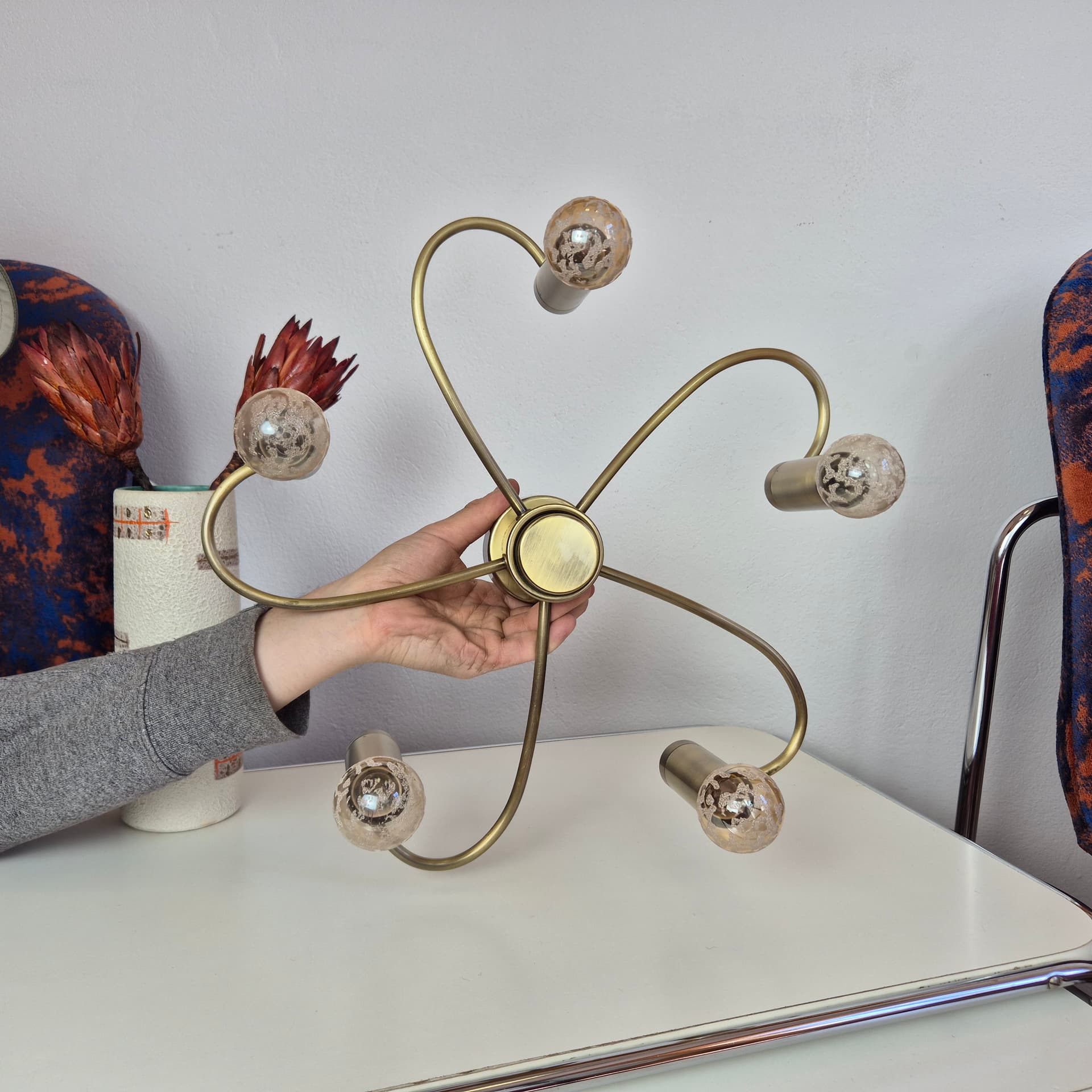Lampa sufitowa, space age, metal złoty, Honsel, Niemcy, lata 70. - 316489