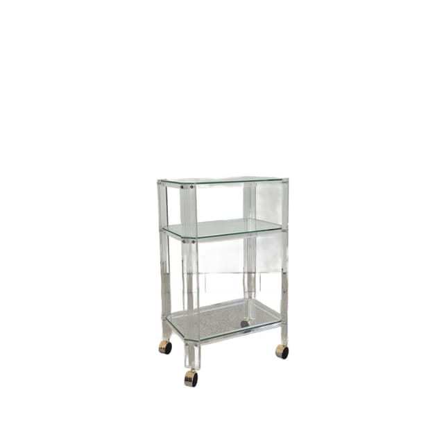 Mobile étagère, transparent plexiglass, glass, Italy, 1980s. - DIMENSION