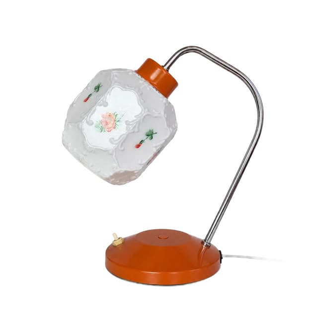 Lampka stołowa, metal pomarańczowy, szkło mlecznobiałe, Lidokov, Czechosłowacja, lata 60. - WYMIARY