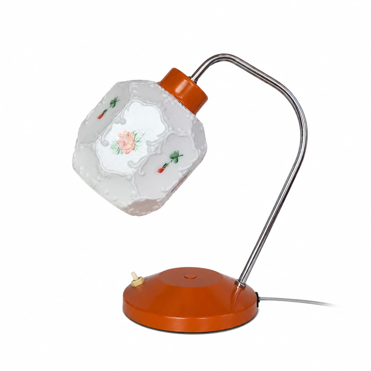 Lampka stołowa, metal pomarańczowy, szkło mlecznobiałe, Lidokov, Czechosłowacja, lata 60. - 316524