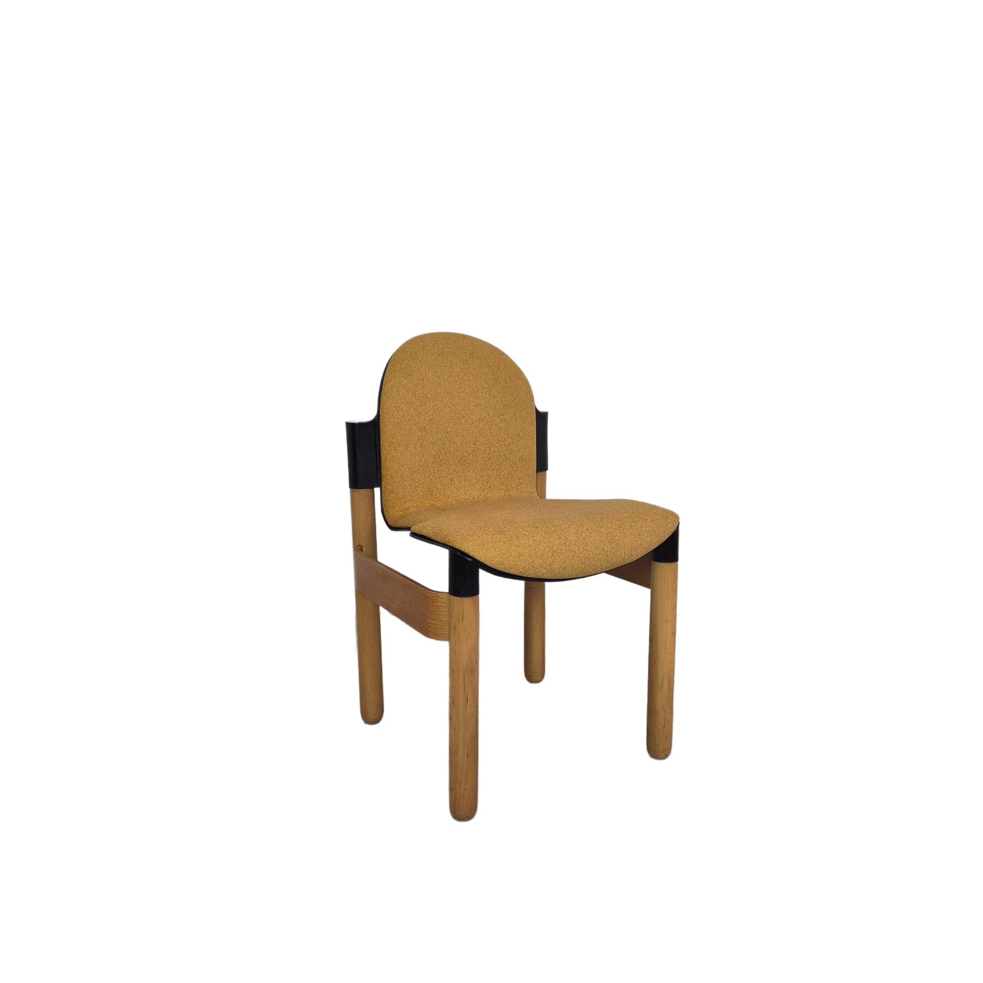 Krzesło Flex 2000, żółta tapicerka, drewno jasne, detale czarne, proj. G. Lange, Thonet, Niemcy, lata 70.