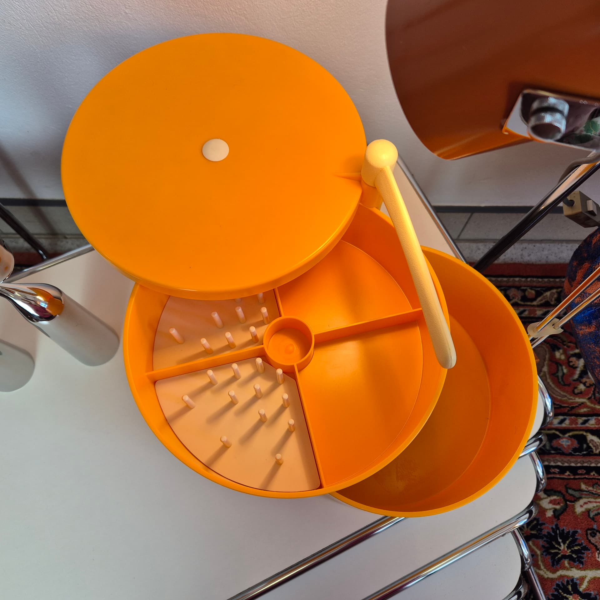 Tabletop Sewing Box Space Age, orange beige, plastic, Germany, 1970s. - 316586