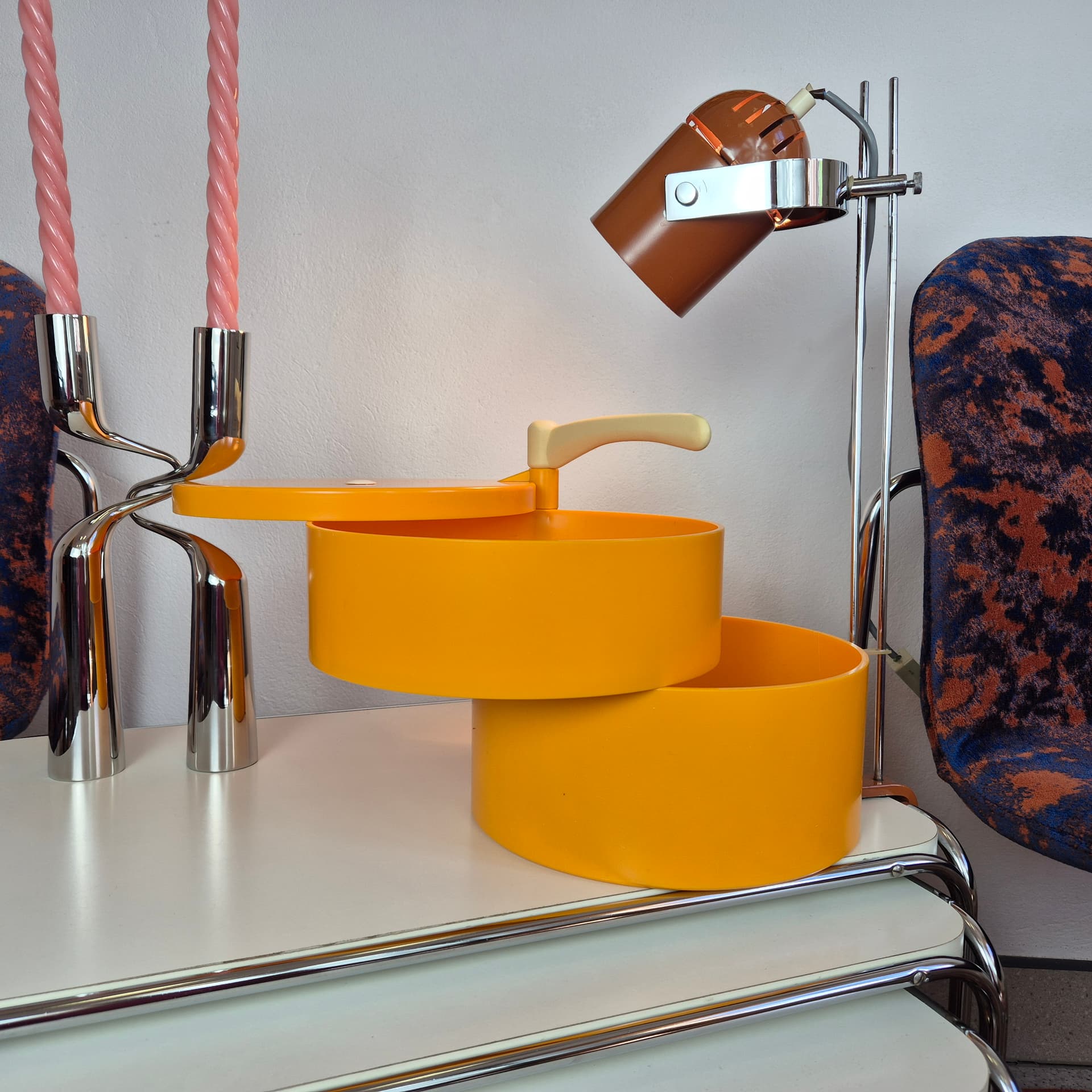 Tabletop Sewing Box Space Age, orange beige, plastic, Germany, 1970s. - 316588