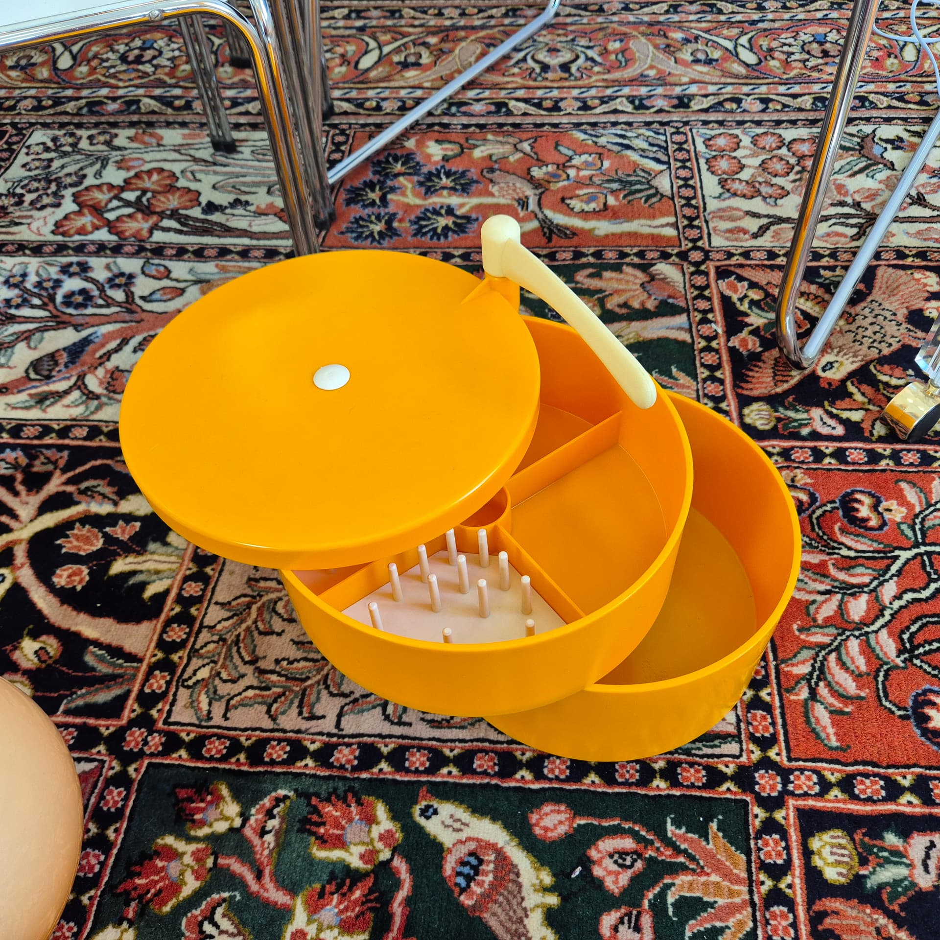 Tabletop Sewing Box Space Age, orange beige, plastic, Germany, 1970s. - 316587