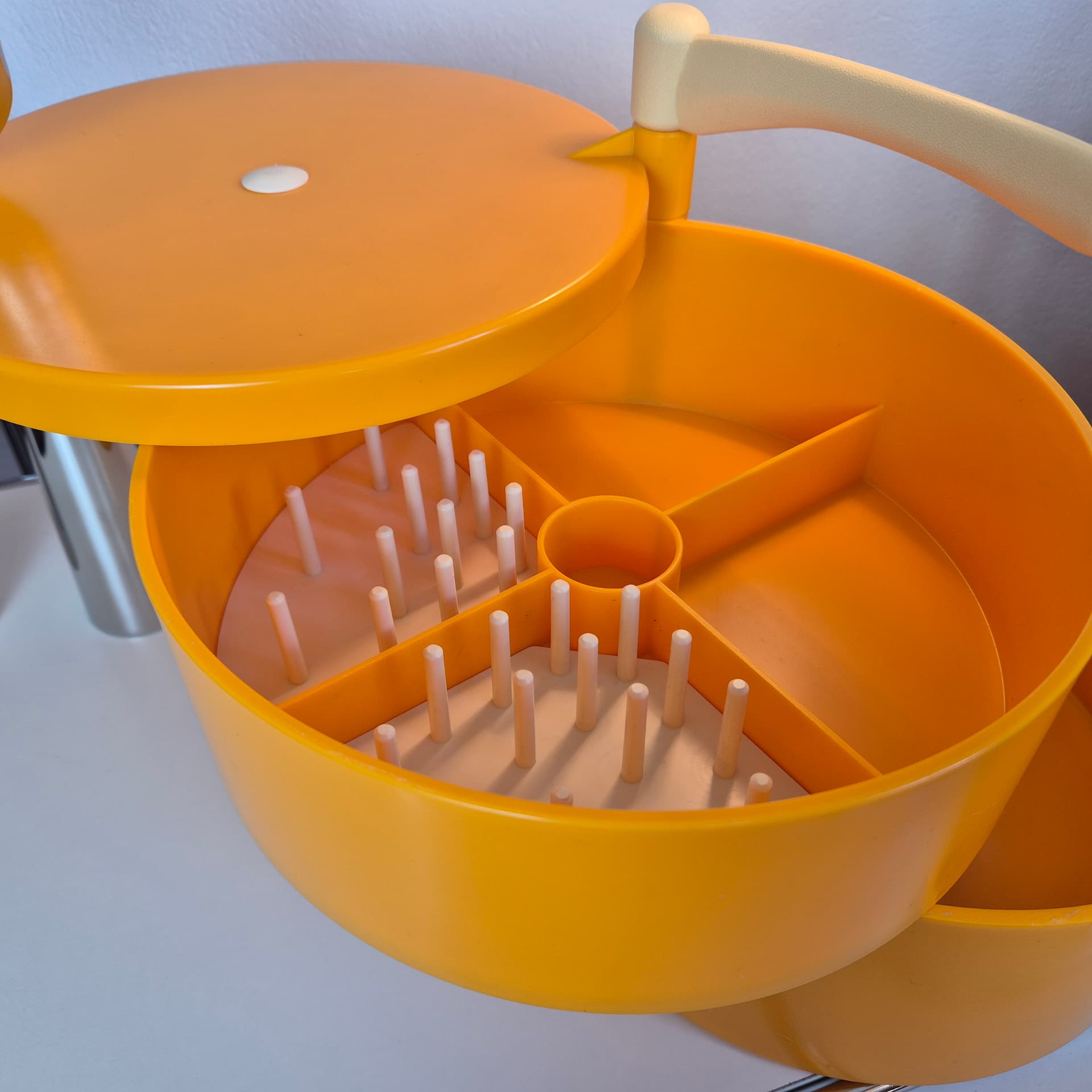 Tabletop Sewing Box Space Age, orange beige, plastic, Germany, 1970s. - 316589