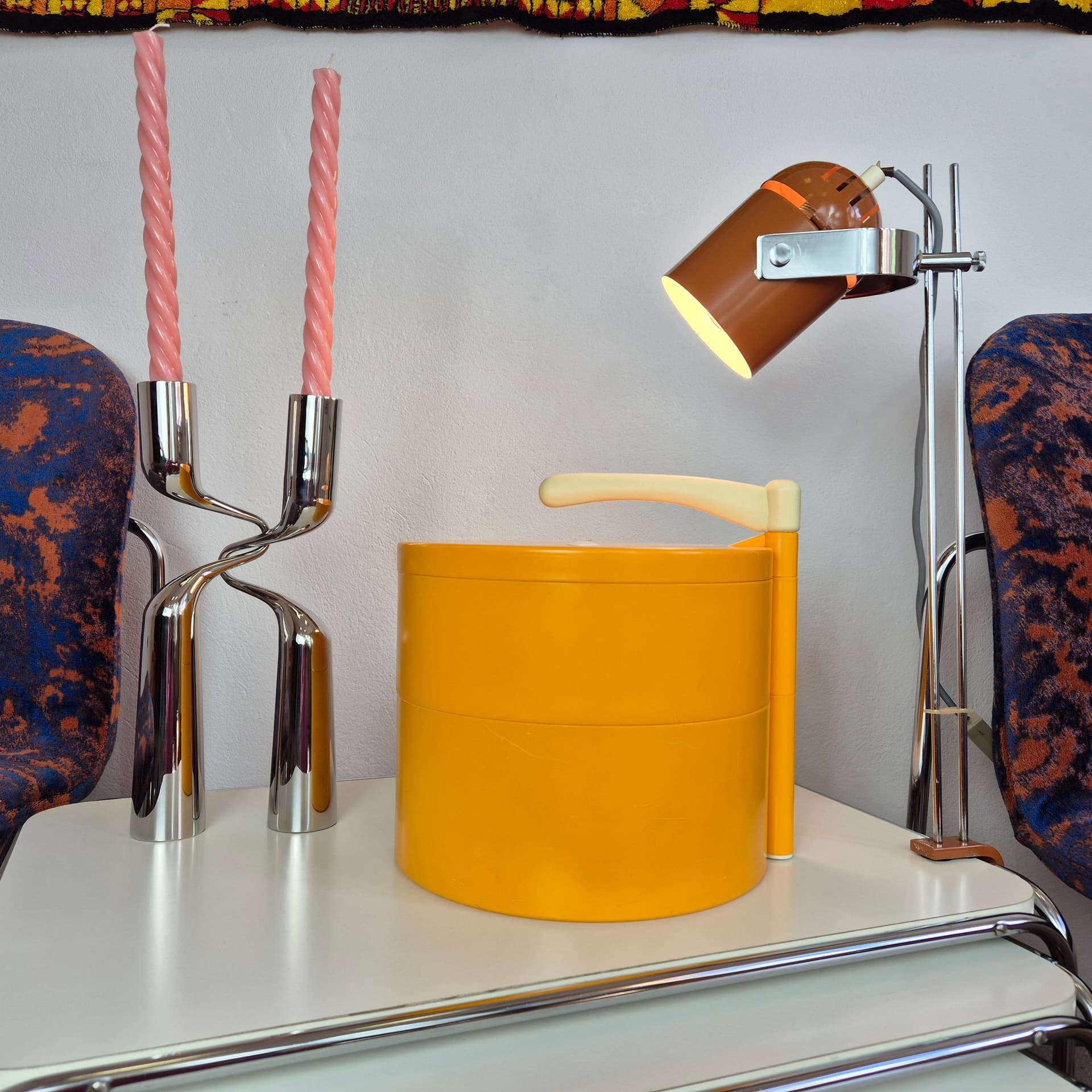 Tabletop Sewing Box Space Age, orange beige, plastic, Germany, 1970s. - 316584
