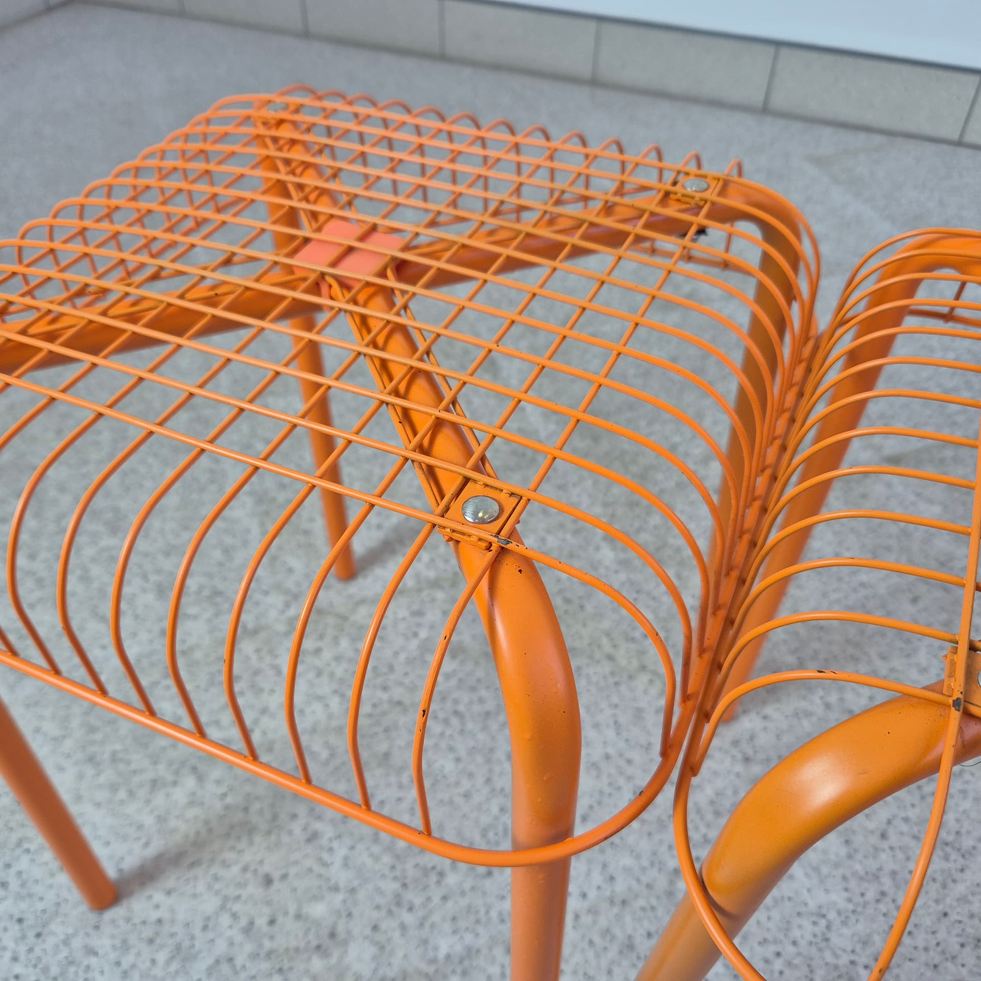 Stool Vasteron, orange metal, by I. Bermúdez, F. Cayouotte, Ikea, 1990s. - 316605