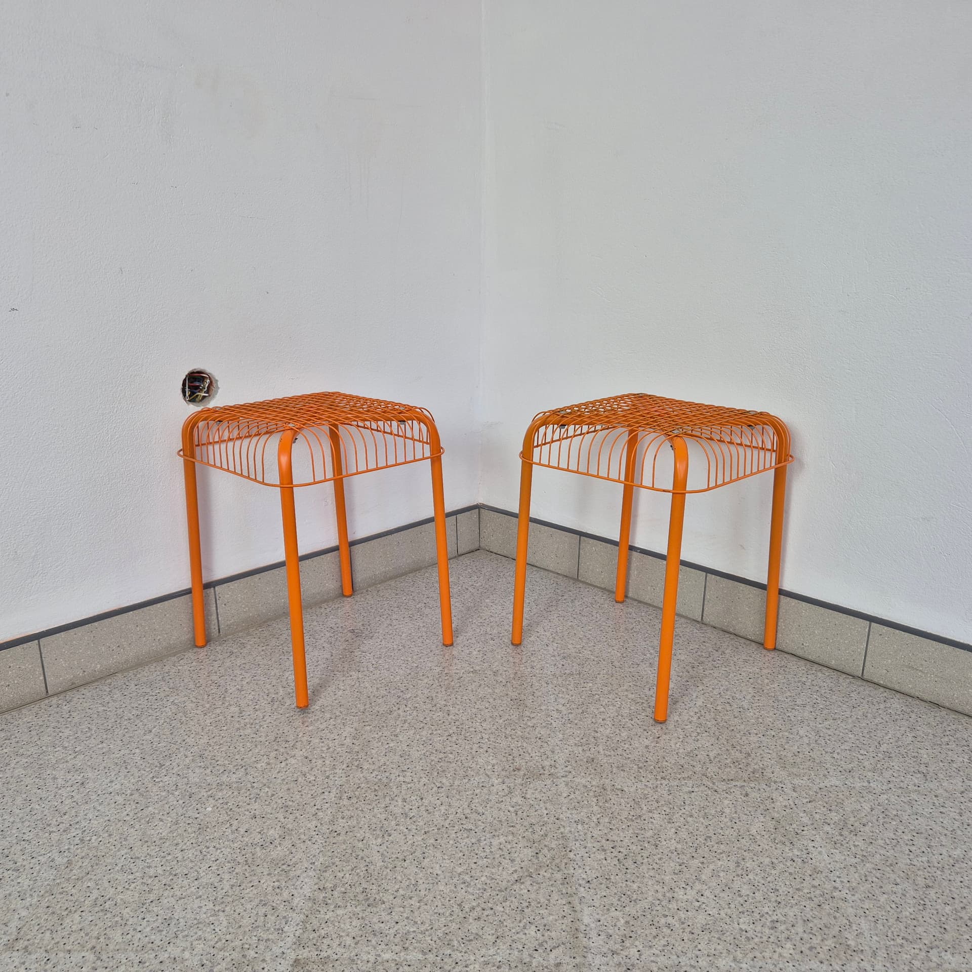 Stool Vasteron, orange metal, by I. Bermúdez, F. Cayouotte, Ikea, 1990s. - 316607