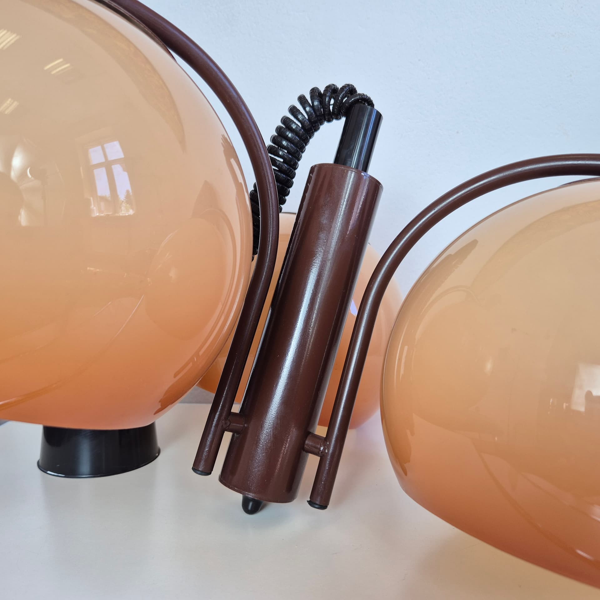 Pendant lamp Space Age, ombre beige orange plastic, brown metal, Hungary, 1960s. - 316617