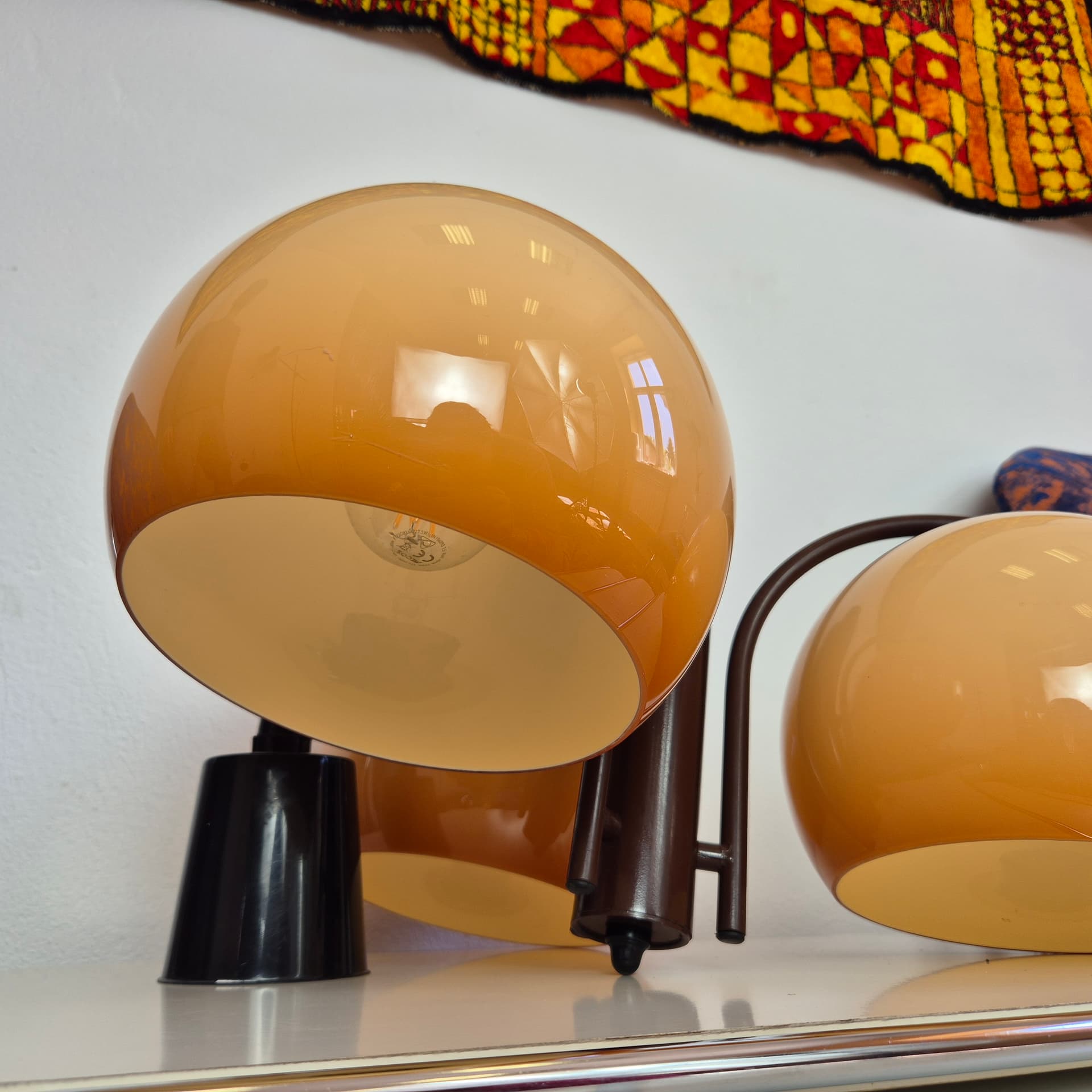 Pendant lamp Space Age, ombre beige orange plastic, brown metal, Hungary, 1960s. - 316620