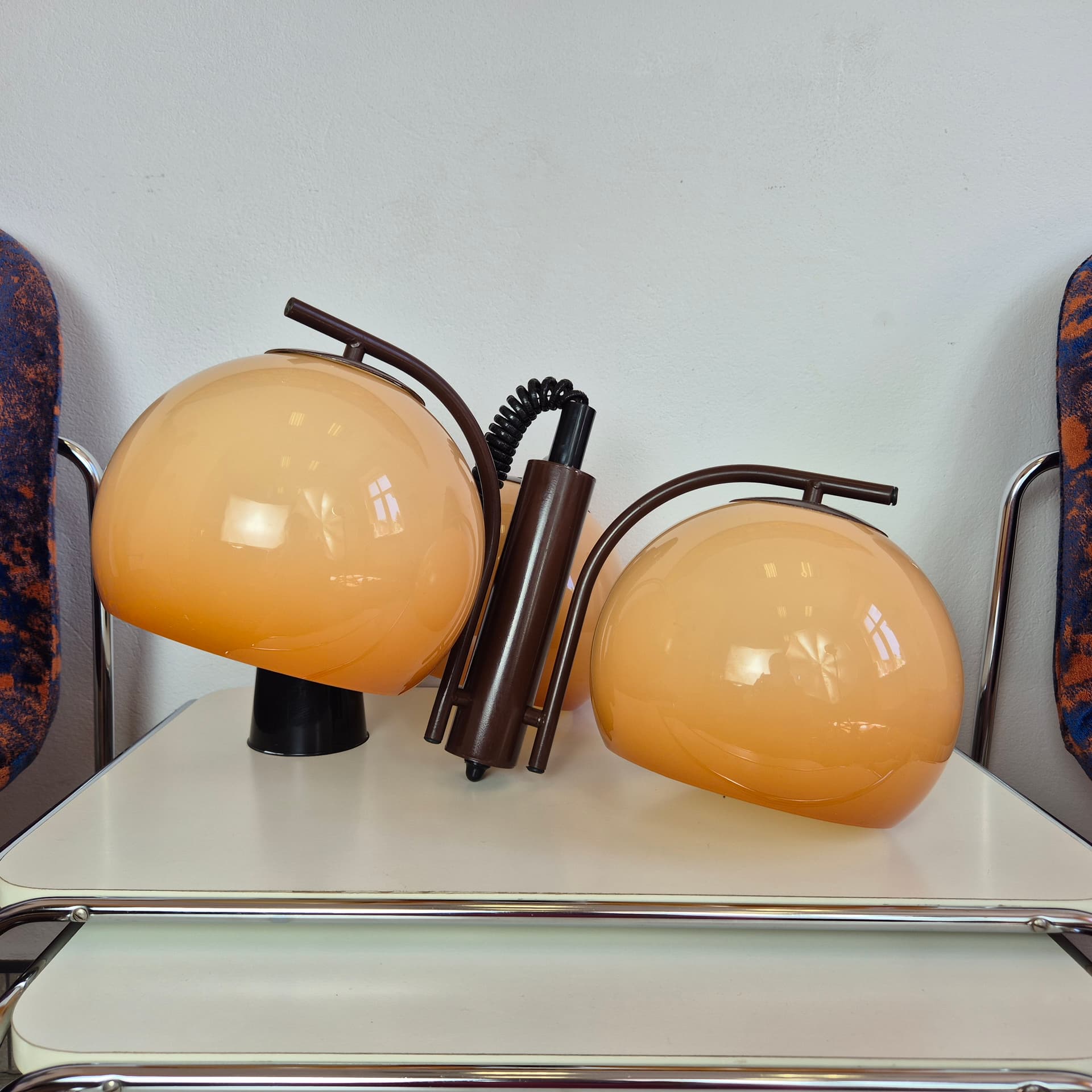 Pendant lamp Space Age, ombre beige orange plastic, brown metal, Hungary, 1960s. - 316616