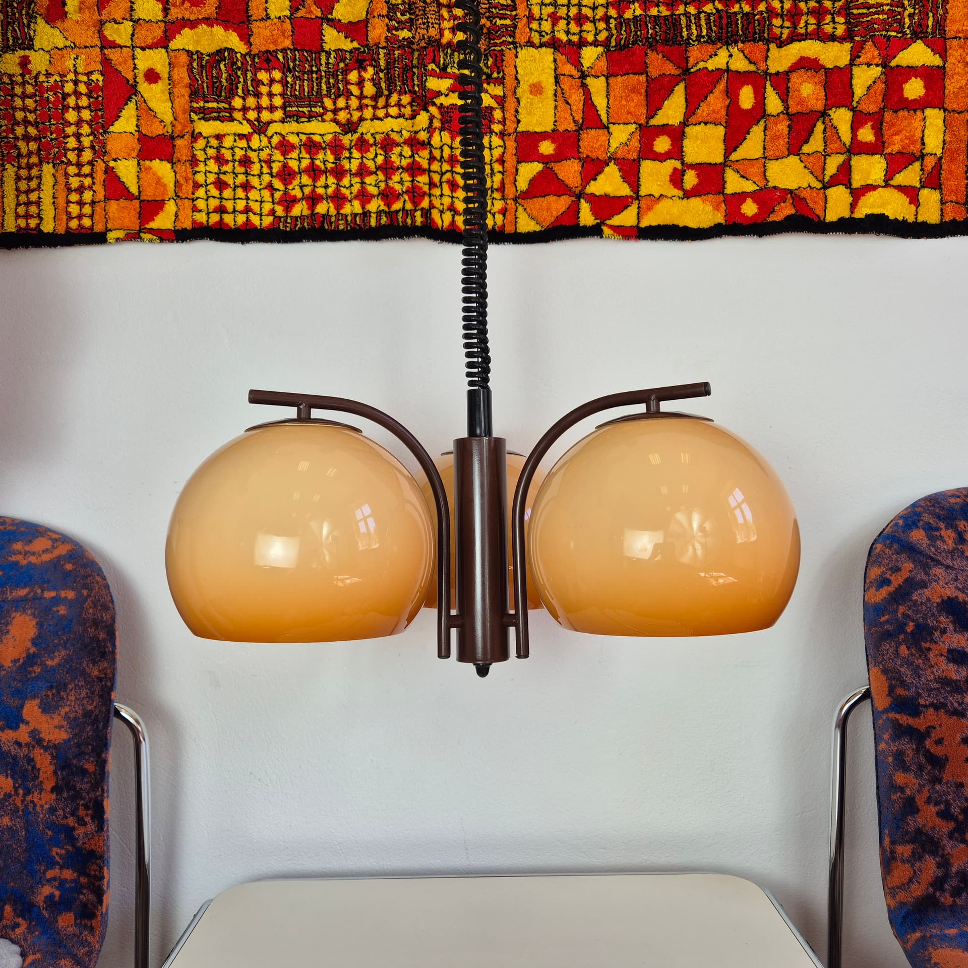Pendant lamp Space Age, ombre beige orange plastic, brown metal, Hungary, 1960s. - 316612