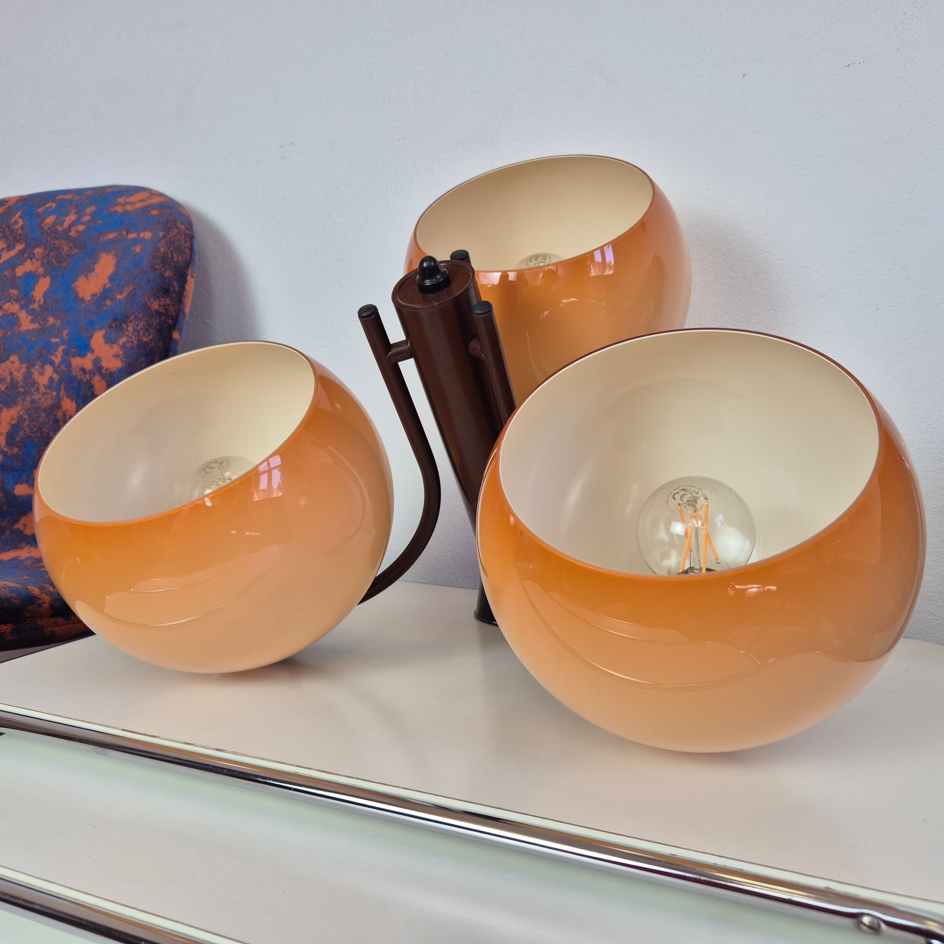 Pendant lamp Space Age, ombre beige orange plastic, brown metal, Hungary, 1960s. - 316619