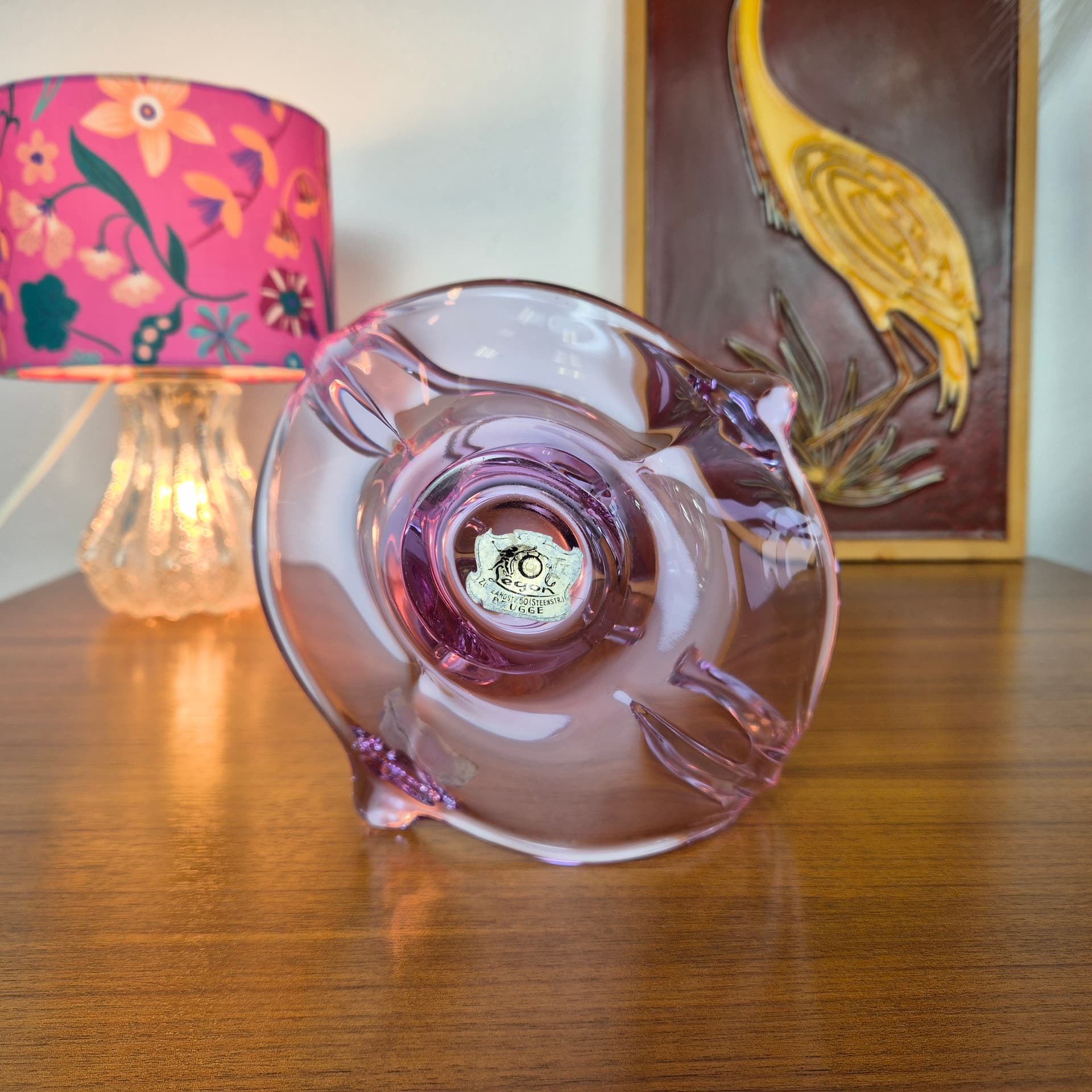 Decorative bowl, pink purple transparent glass, Val St. Lambert, Belgium, 1960s. - 316700
