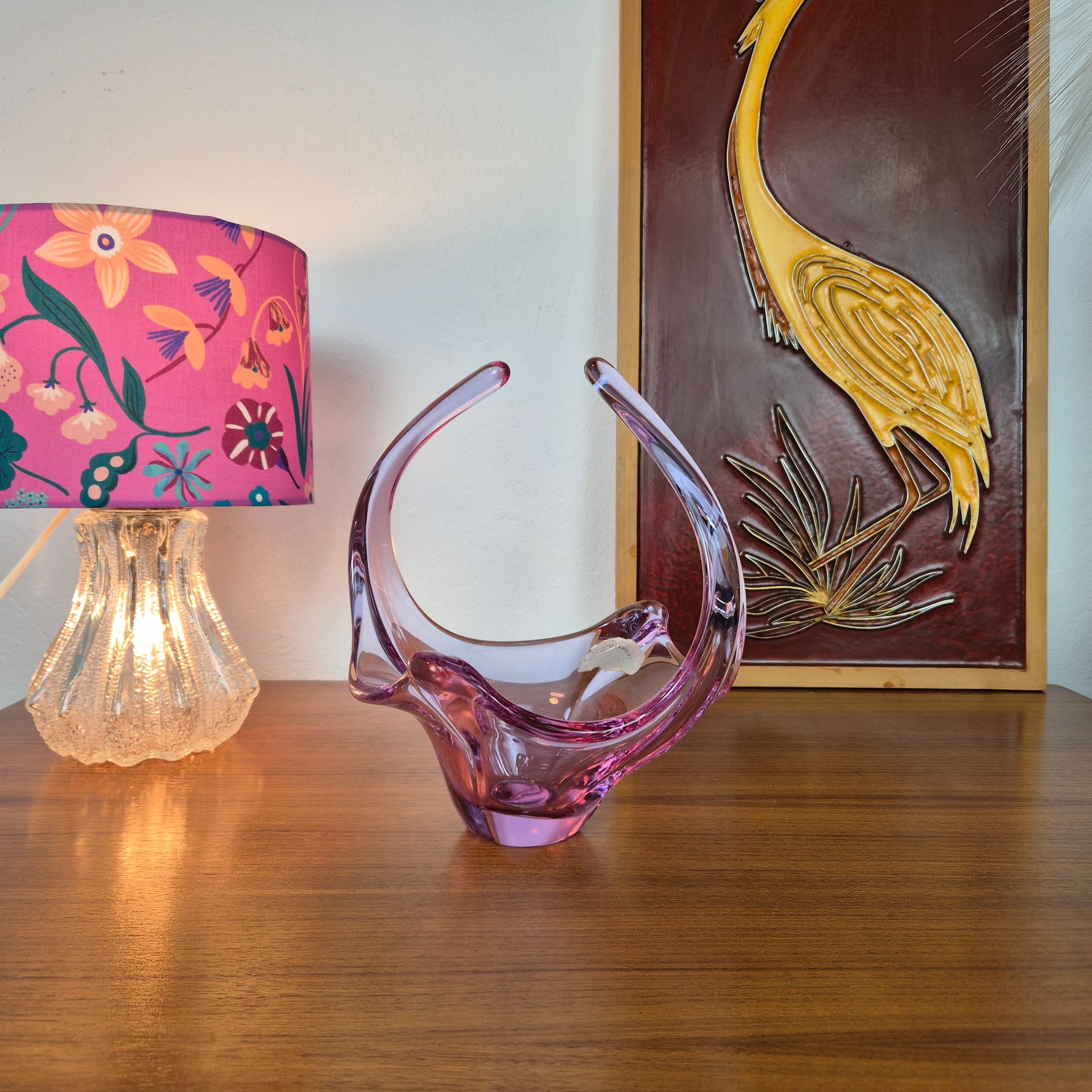 Decorative bowl, pink purple transparent glass, Val St. Lambert, Belgium, 1960s. - 316698