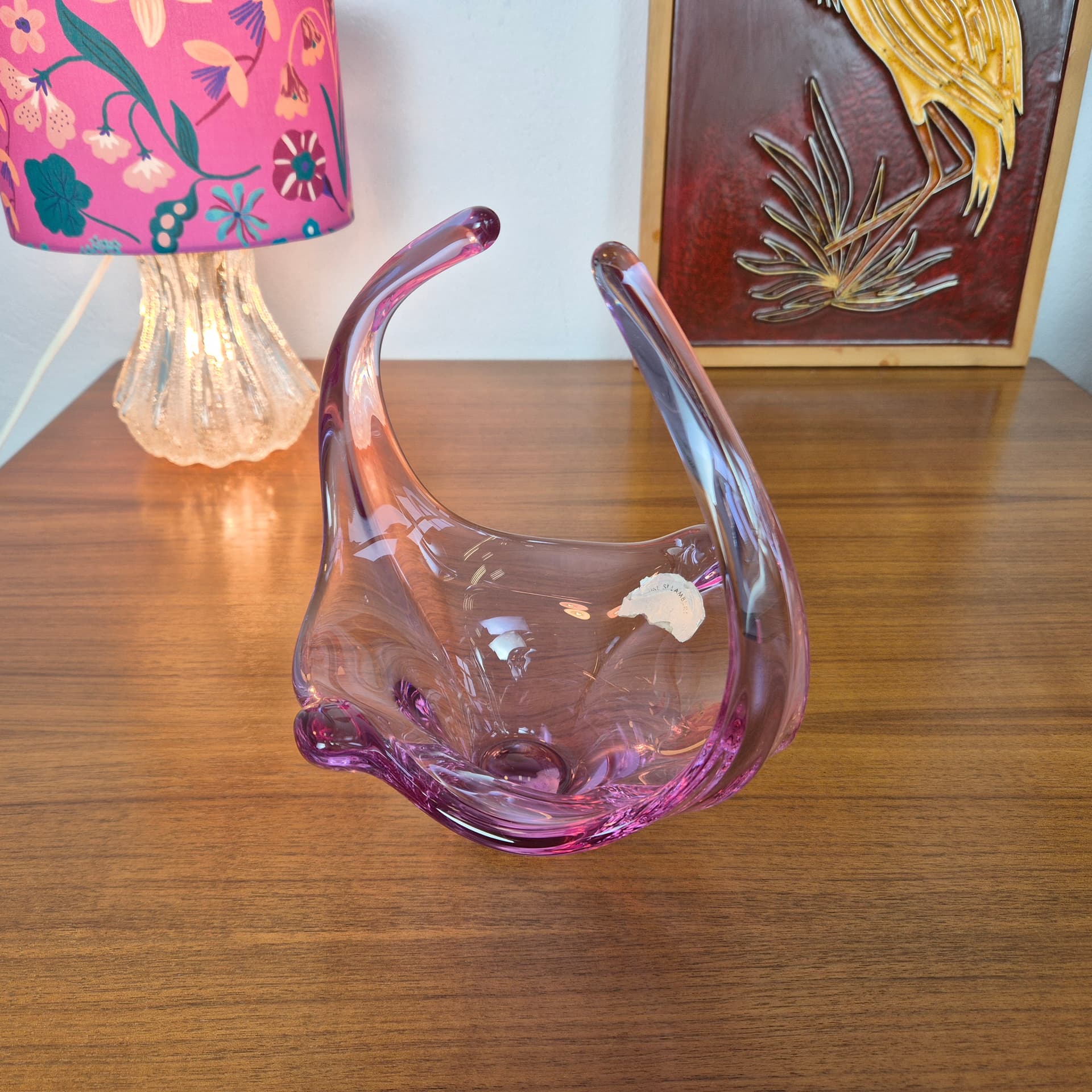 Decorative bowl, pink purple transparent glass, Val St. Lambert, Belgium, 1960s. - 316701