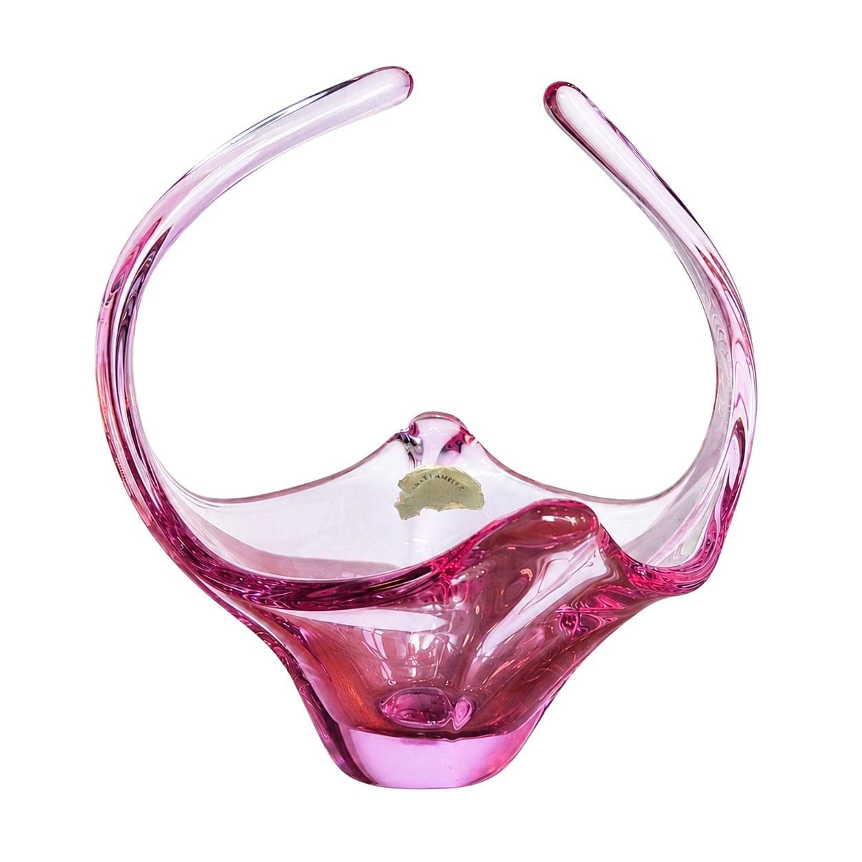 Decorative bowl, pink purple transparent glass, Val St. Lambert, Belgium, 1960s.