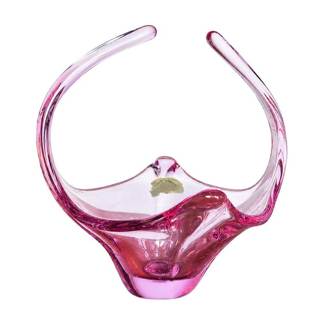 Decorative bowl, pink purple transparent glass, Val St. Lambert, Belgium, 1960s. - DIMENSION