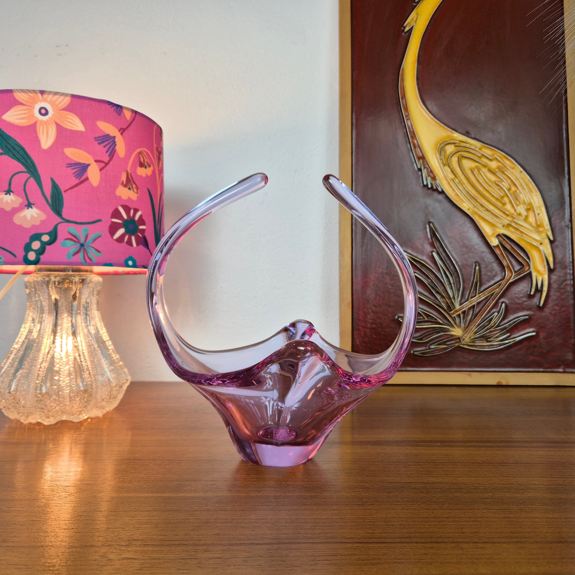 Decorative bowl, pink purple transparent glass, Val St. Lambert, Belgium, 1960s. - 316696