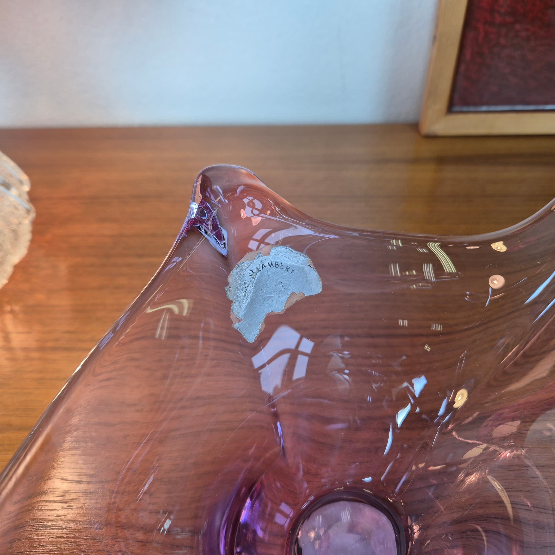 Decorative bowl, pink purple transparent glass, Val St. Lambert, Belgium, 1960s. - 316697