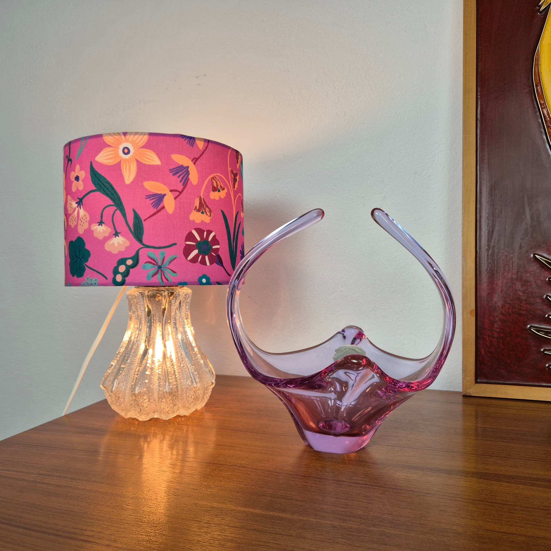 Decorative bowl, pink purple transparent glass, Val St. Lambert, Belgium, 1960s. - 316699