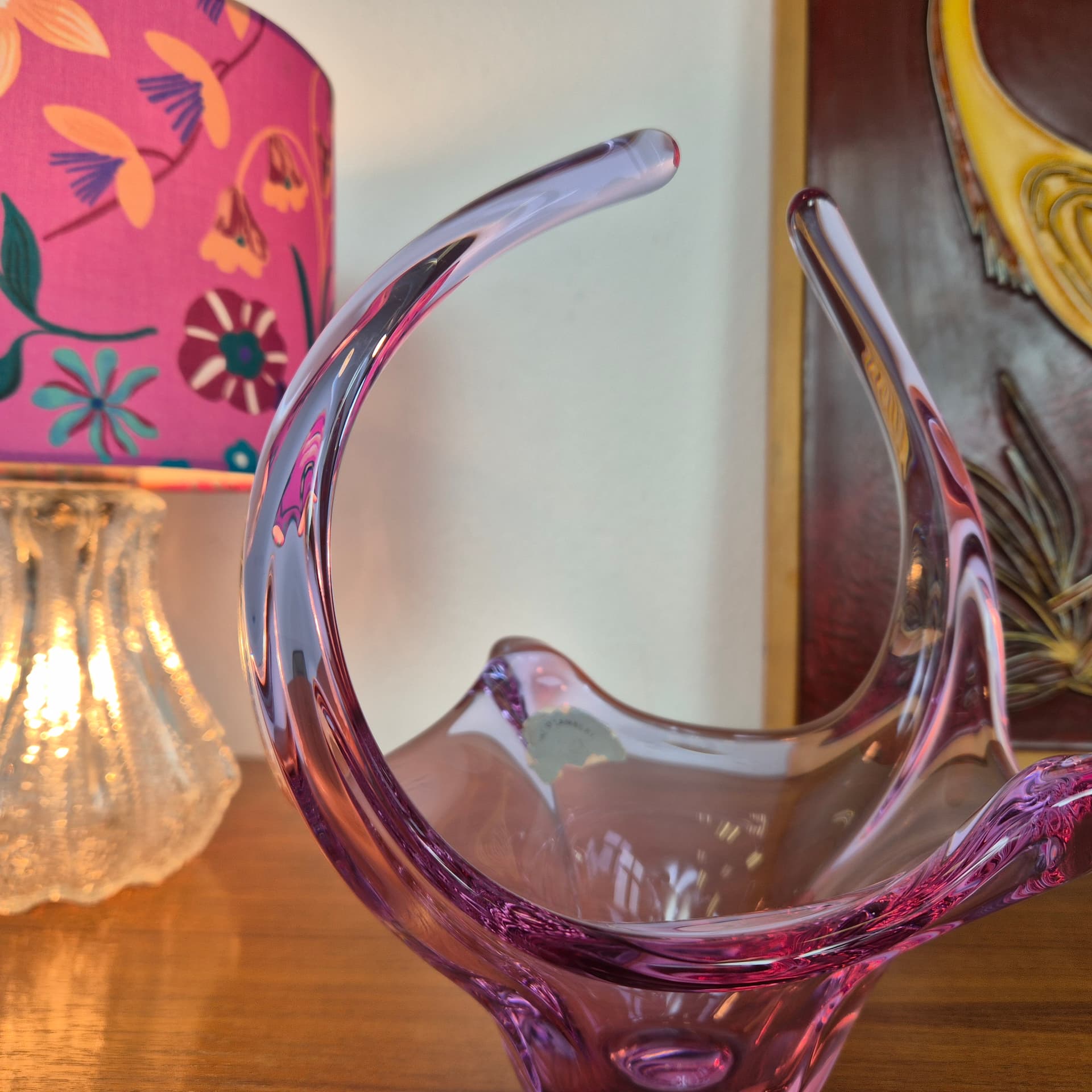 Decorative bowl, pink purple transparent glass, Val St. Lambert, Belgium, 1960s. - 316695