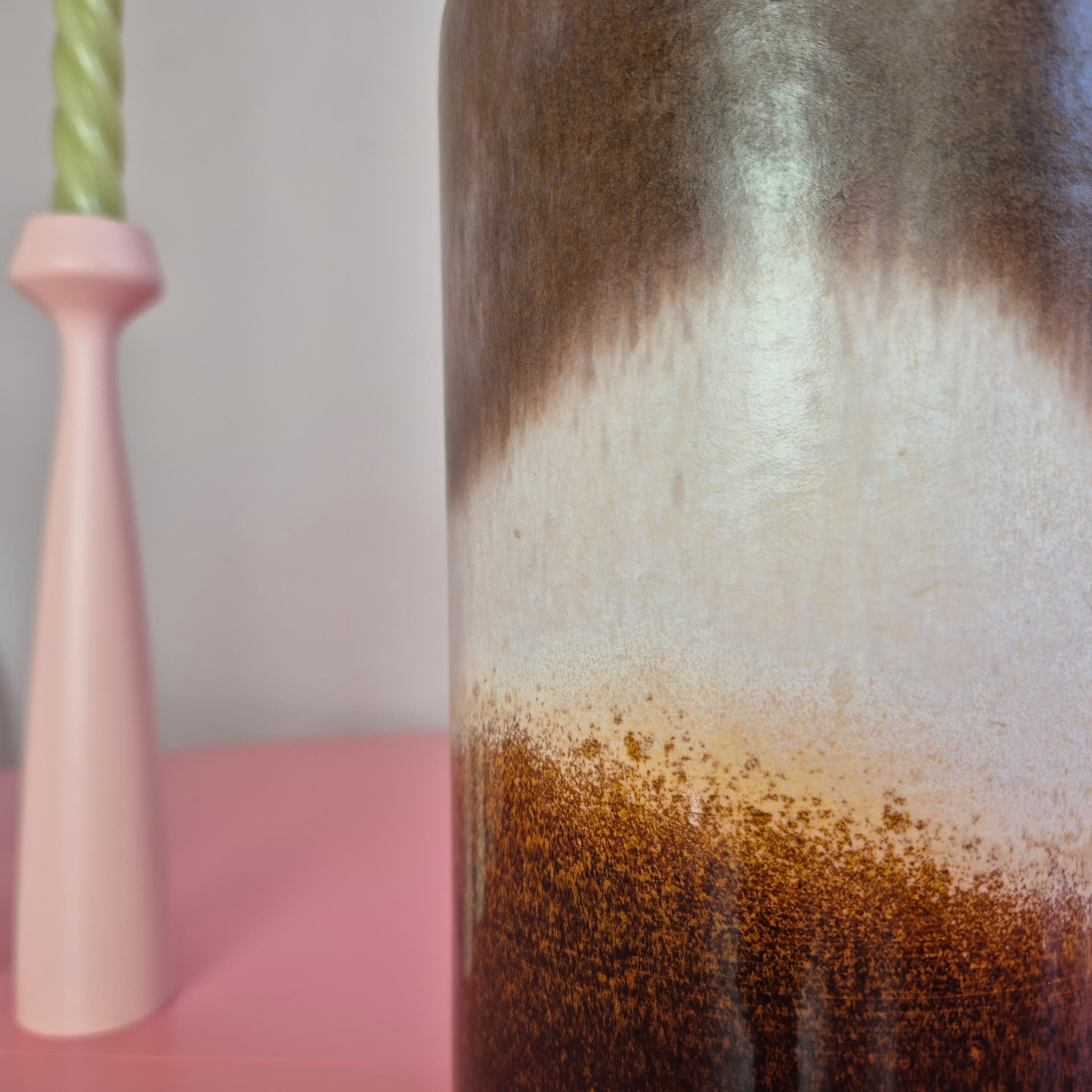 Vase fat lava, brown white ceramics, Scheurich, Germany, 1960s. - 316704