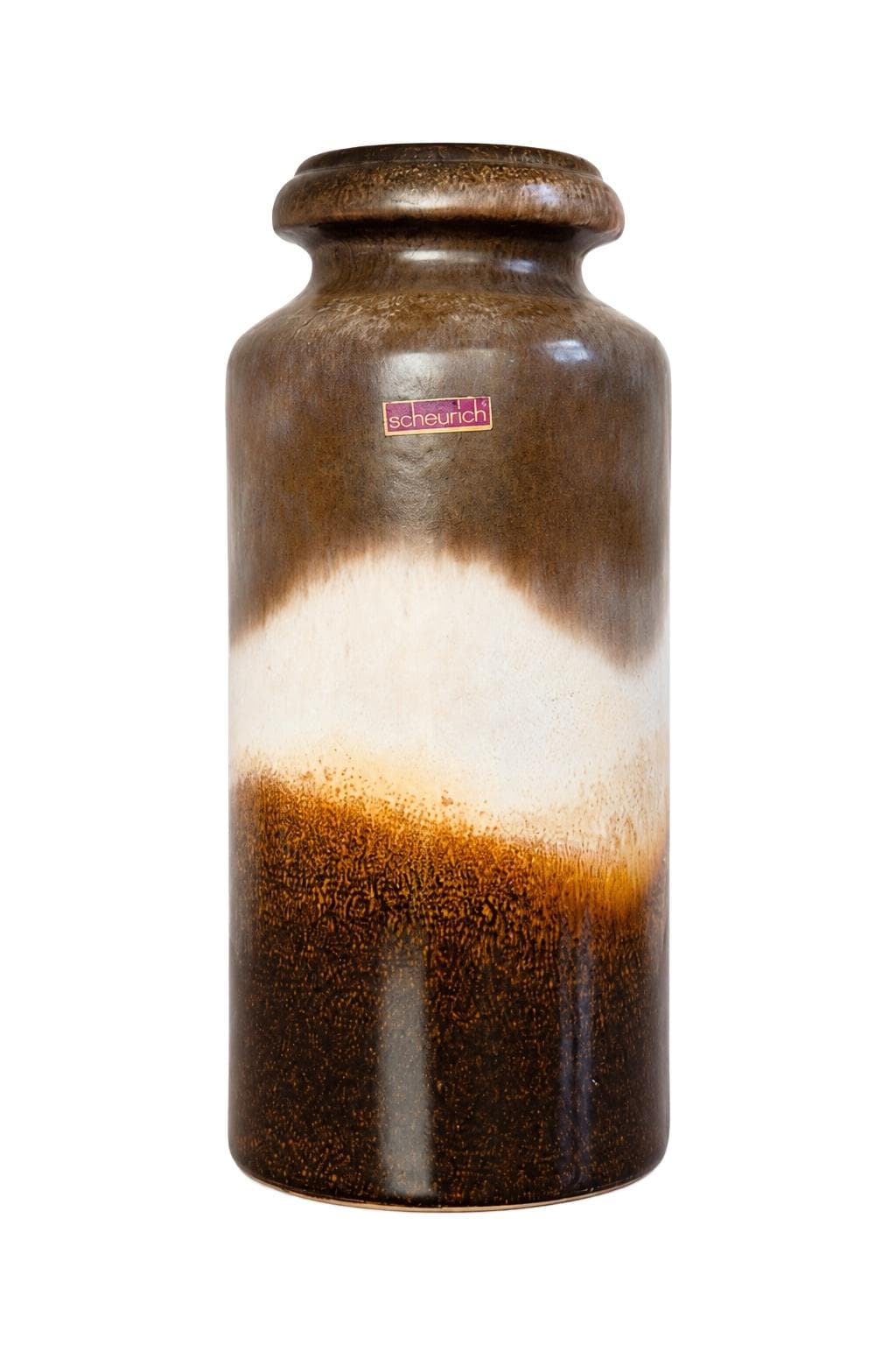 Vase fat lava, brown white ceramics, Scheurich, Germany, 1960s.