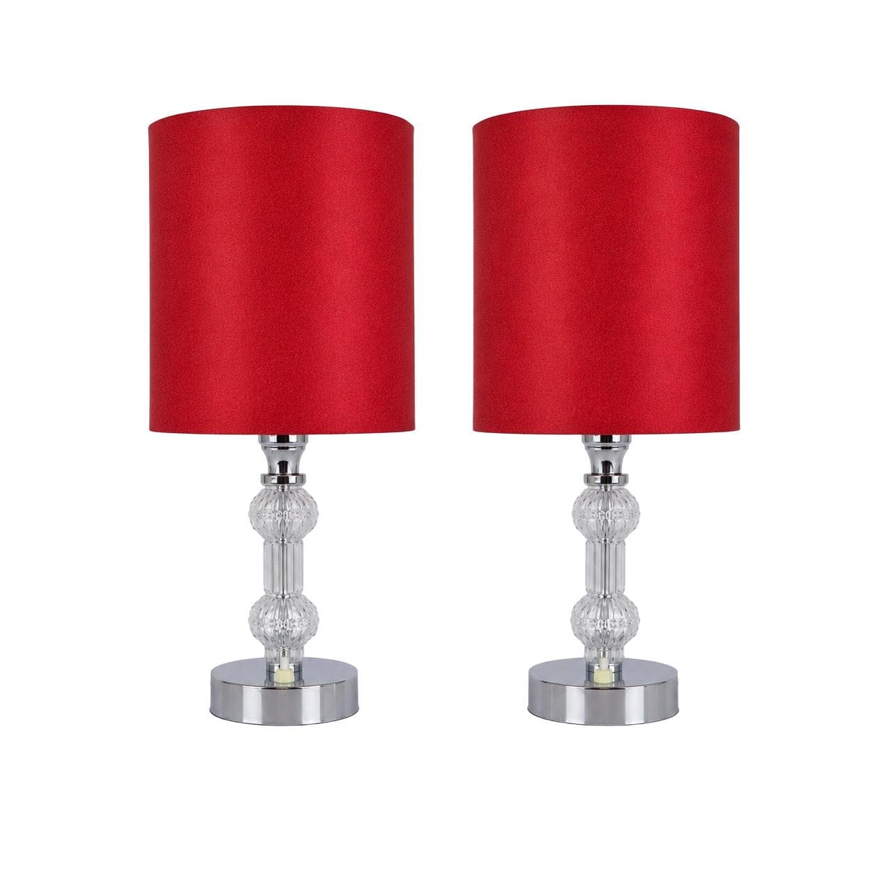 Pair of table lamps, red, transparent glass, silver chrome, Germany, 1960s.