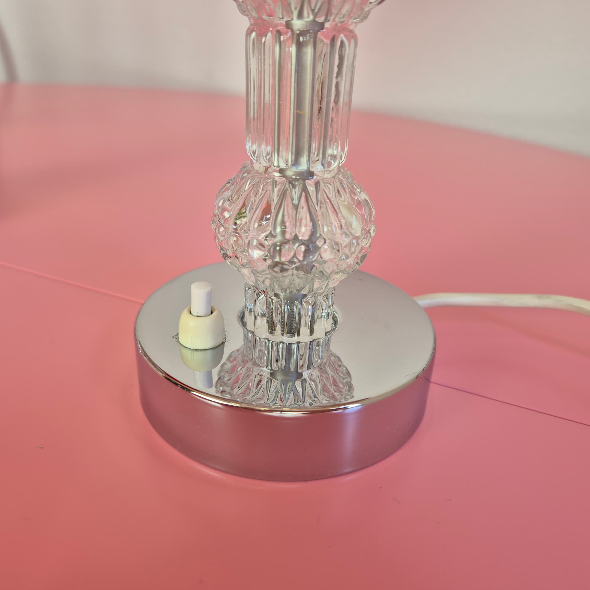 Pair of table lamps, red, transparent glass, silver chrome, Germany, 1960s. - 316720