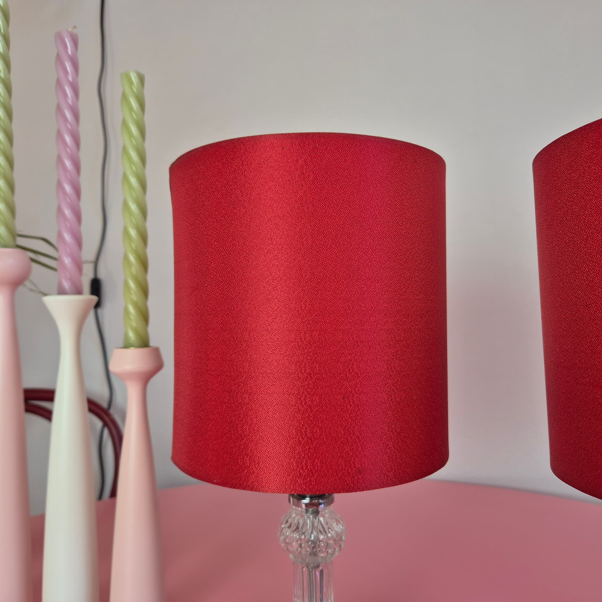 Pair of table lamps, red, transparent glass, silver chrome, Germany, 1960s. - 316725