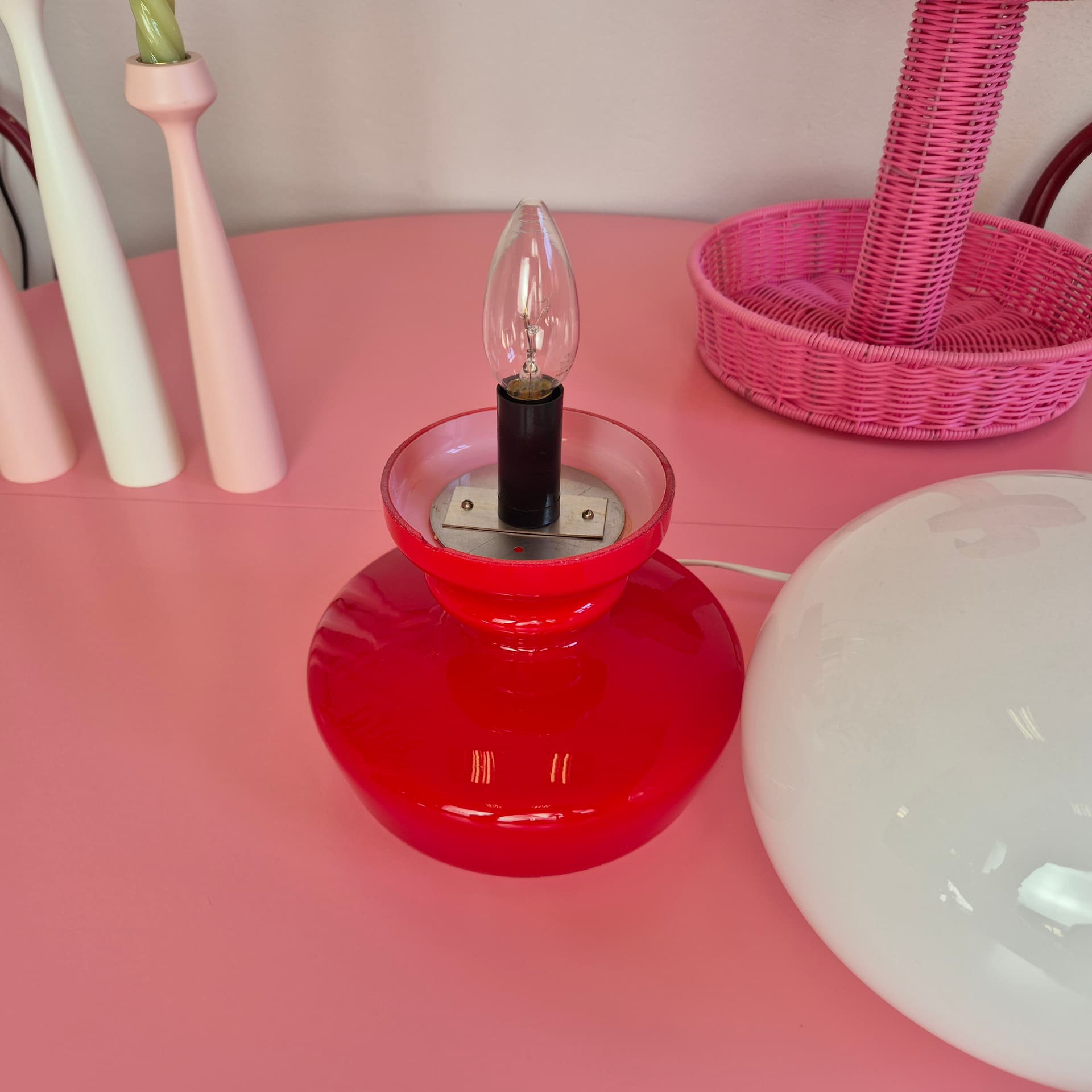 Table lamp, red white glass, by Š. Tabera, OPP Jihlava, Czechoslovakia, 1970s. - 316749
