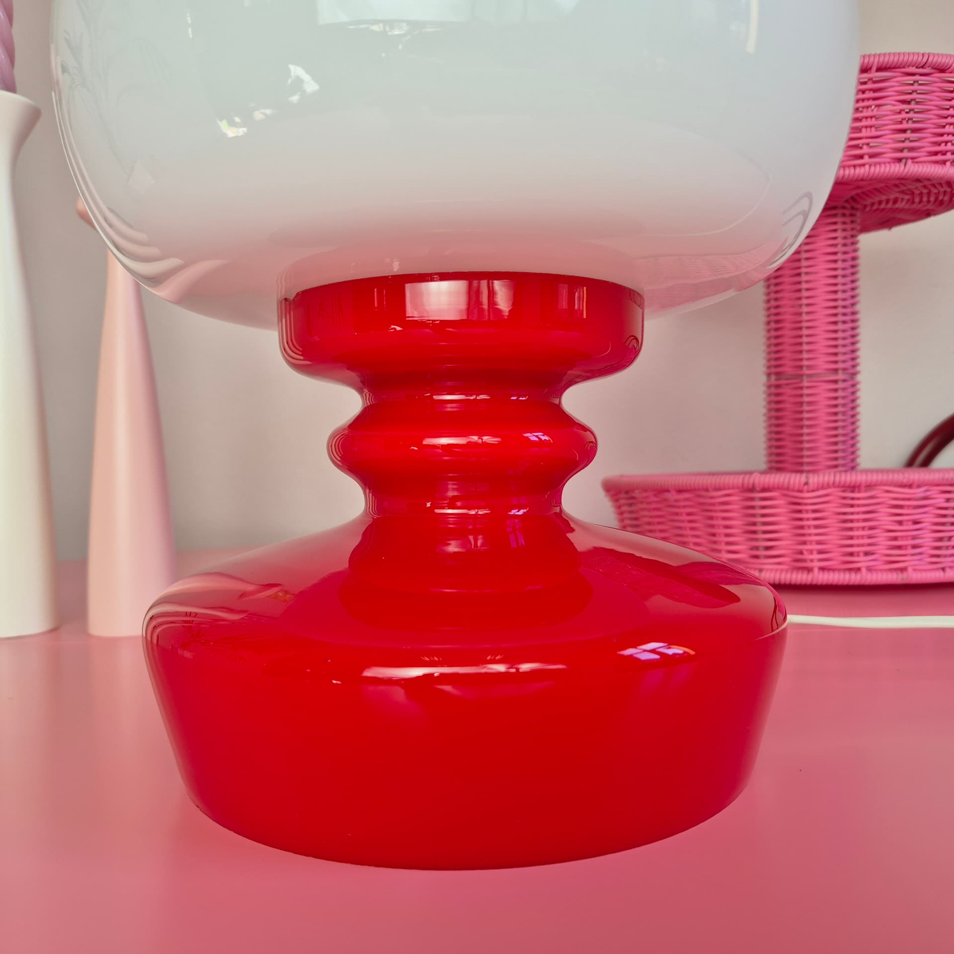 Table lamp, red white glass, by Š. Tabera, OPP Jihlava, Czechoslovakia, 1970s. - 316745