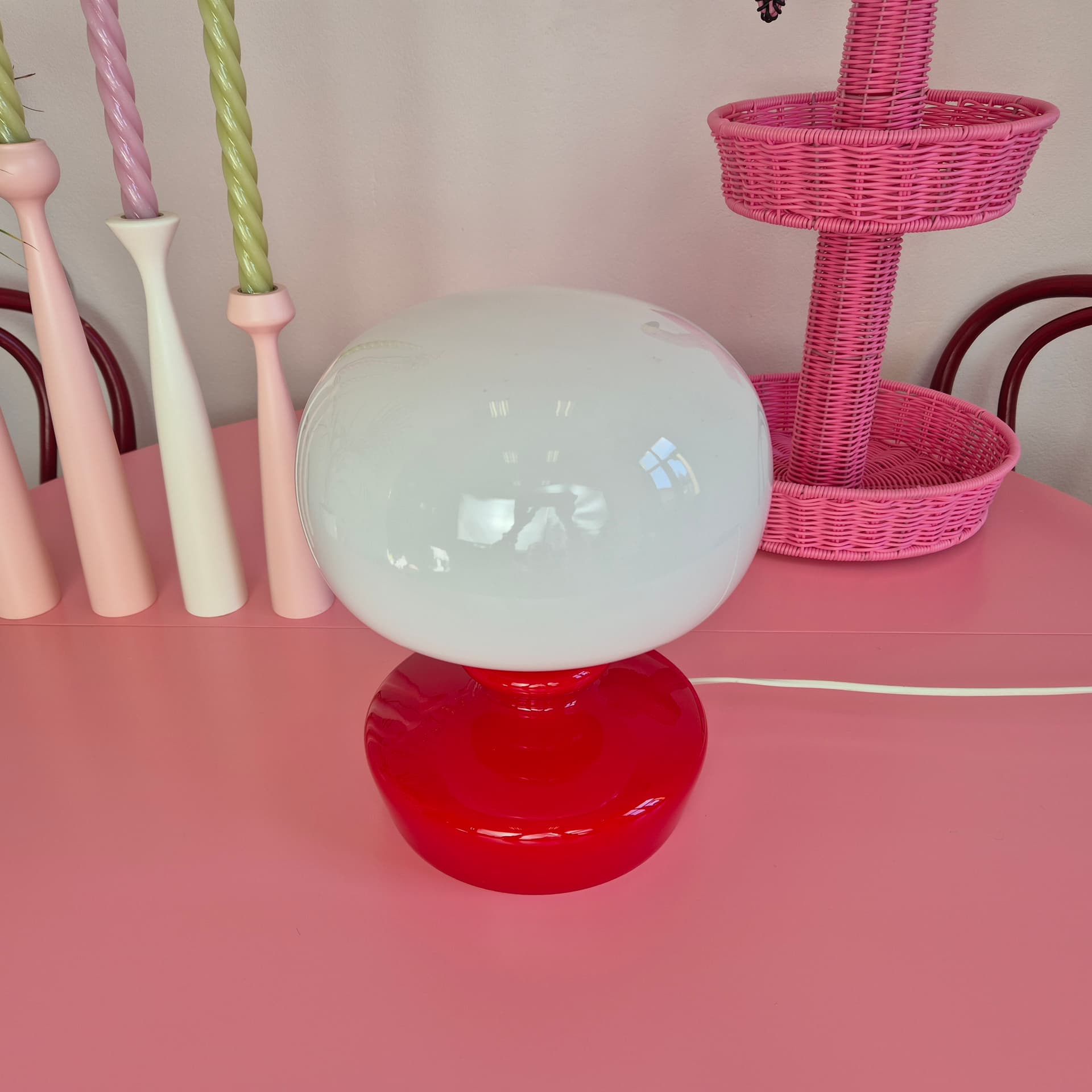 Table lamp, red white glass, by Š. Tabera, OPP Jihlava, Czechoslovakia, 1970s. - 316748