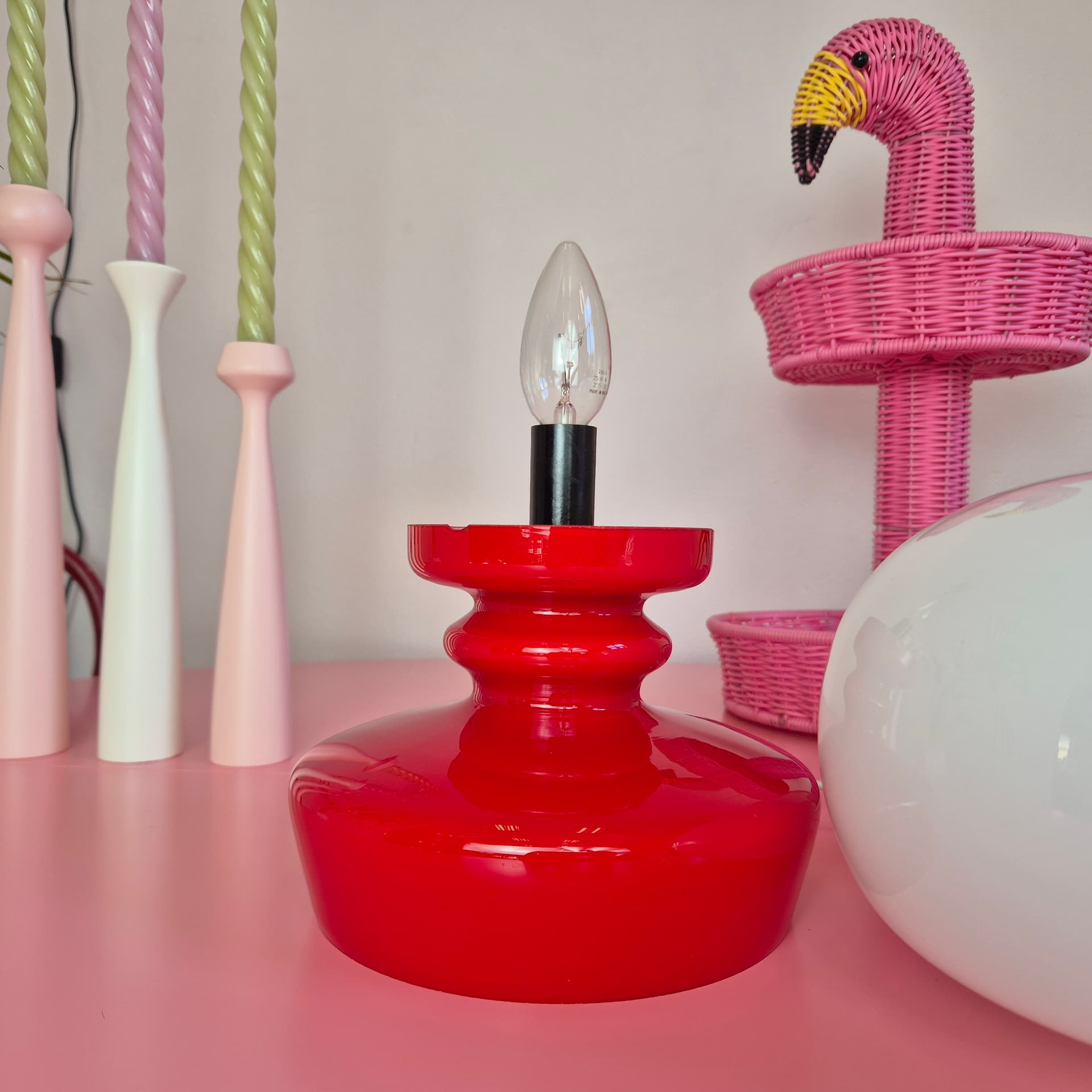 Table lamp, red white glass, by Š. Tabera, OPP Jihlava, Czechoslovakia, 1970s. - 316750