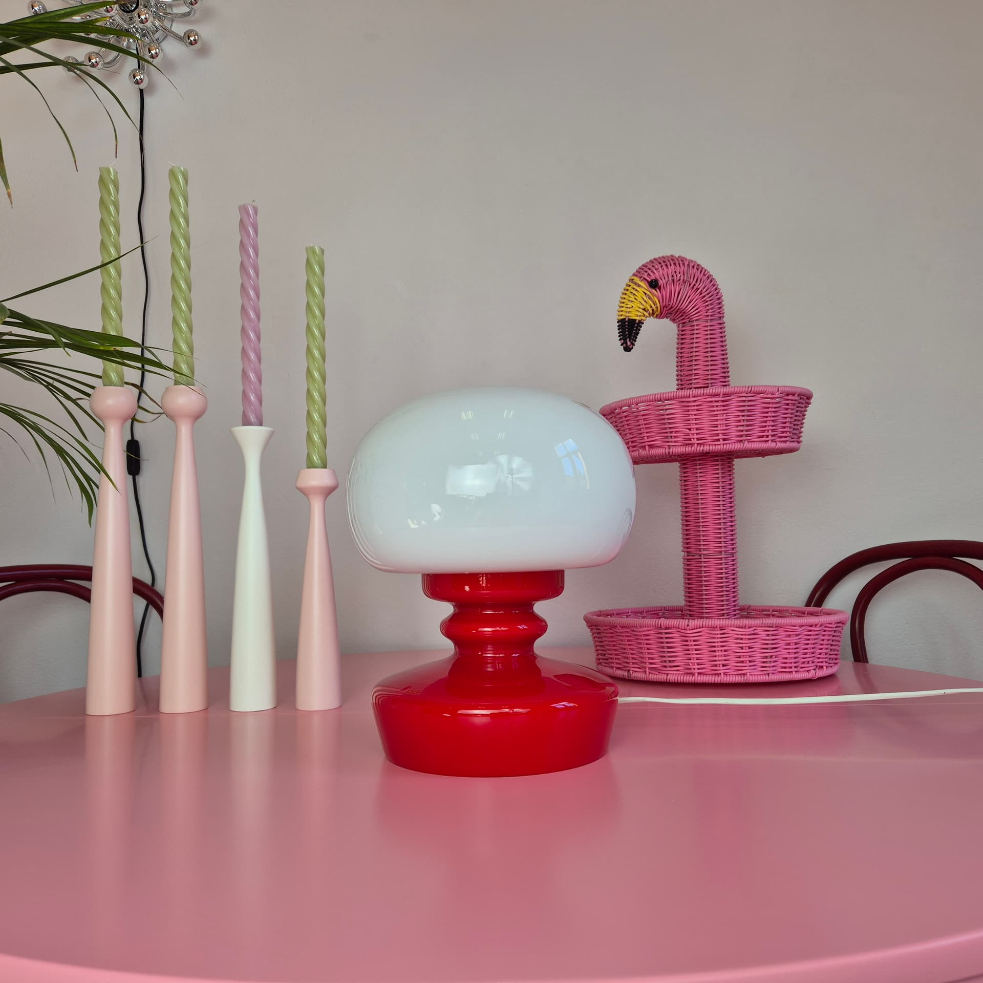 Table lamp, red white glass, by Š. Tabera, OPP Jihlava, Czechoslovakia, 1970s. - 316752