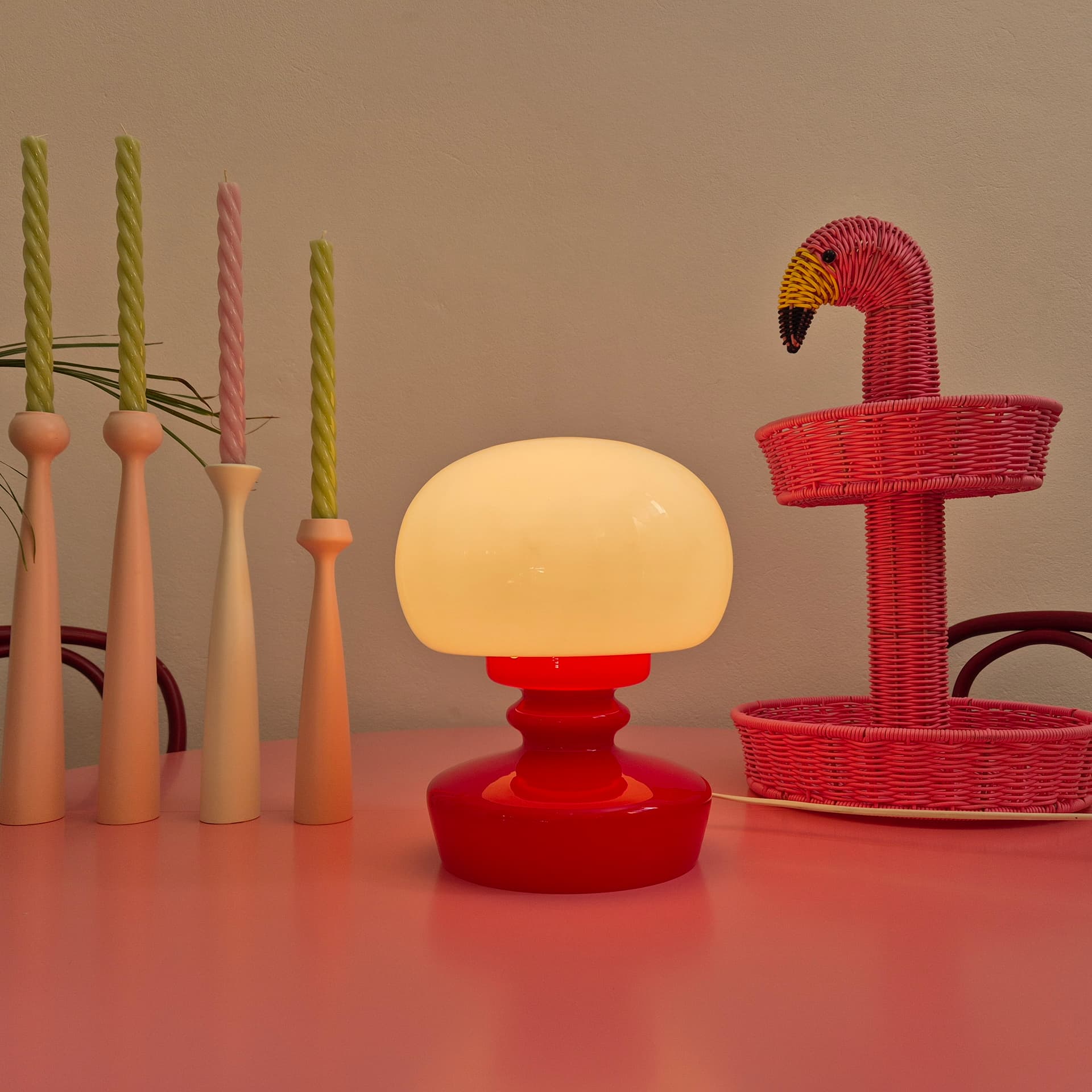 Table lamp, red white glass, by Š. Tabera, OPP Jihlava, Czechoslovakia, 1970s. - 316751