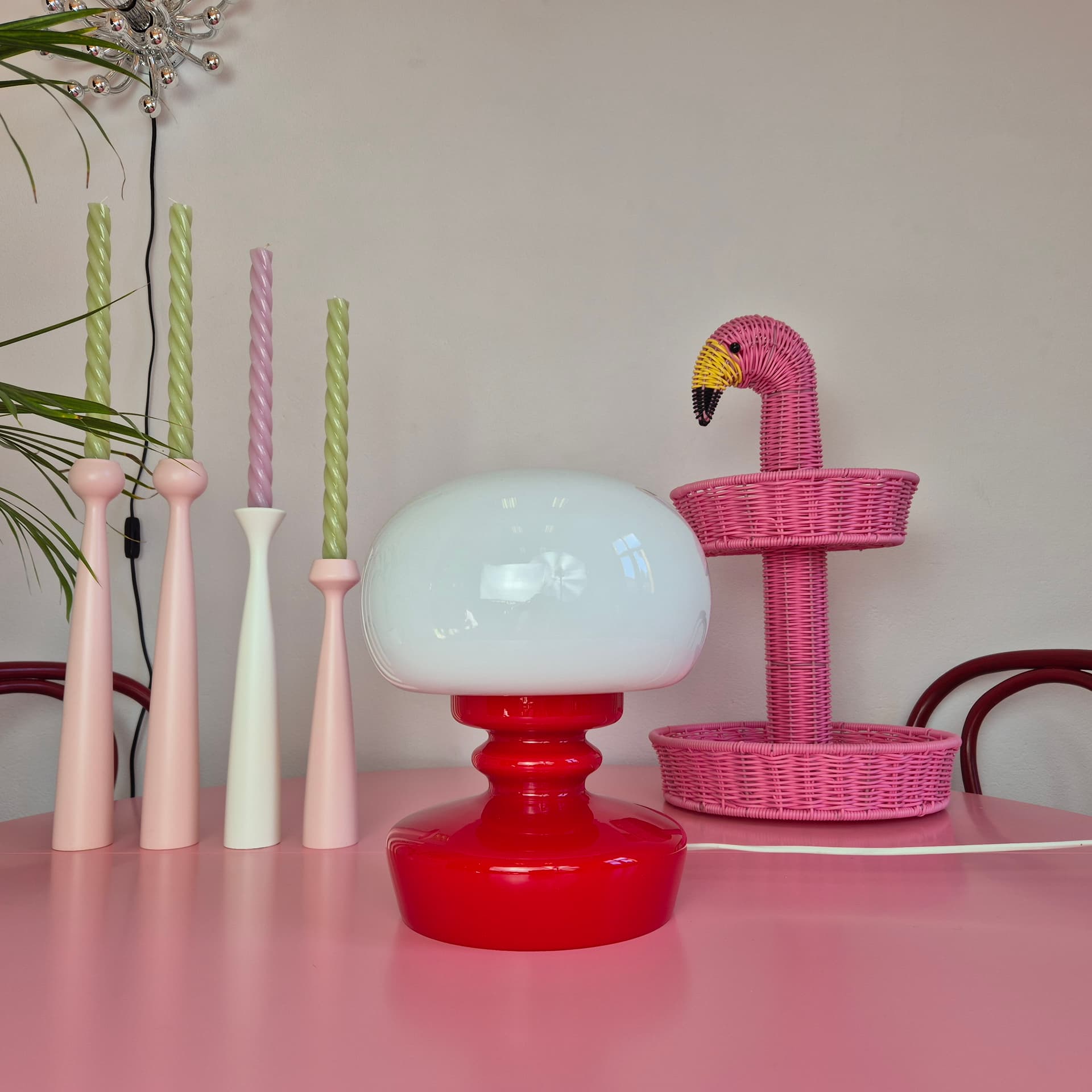 Table lamp, red white glass, by Š. Tabera, OPP Jihlava, Czechoslovakia, 1970s. - 316742