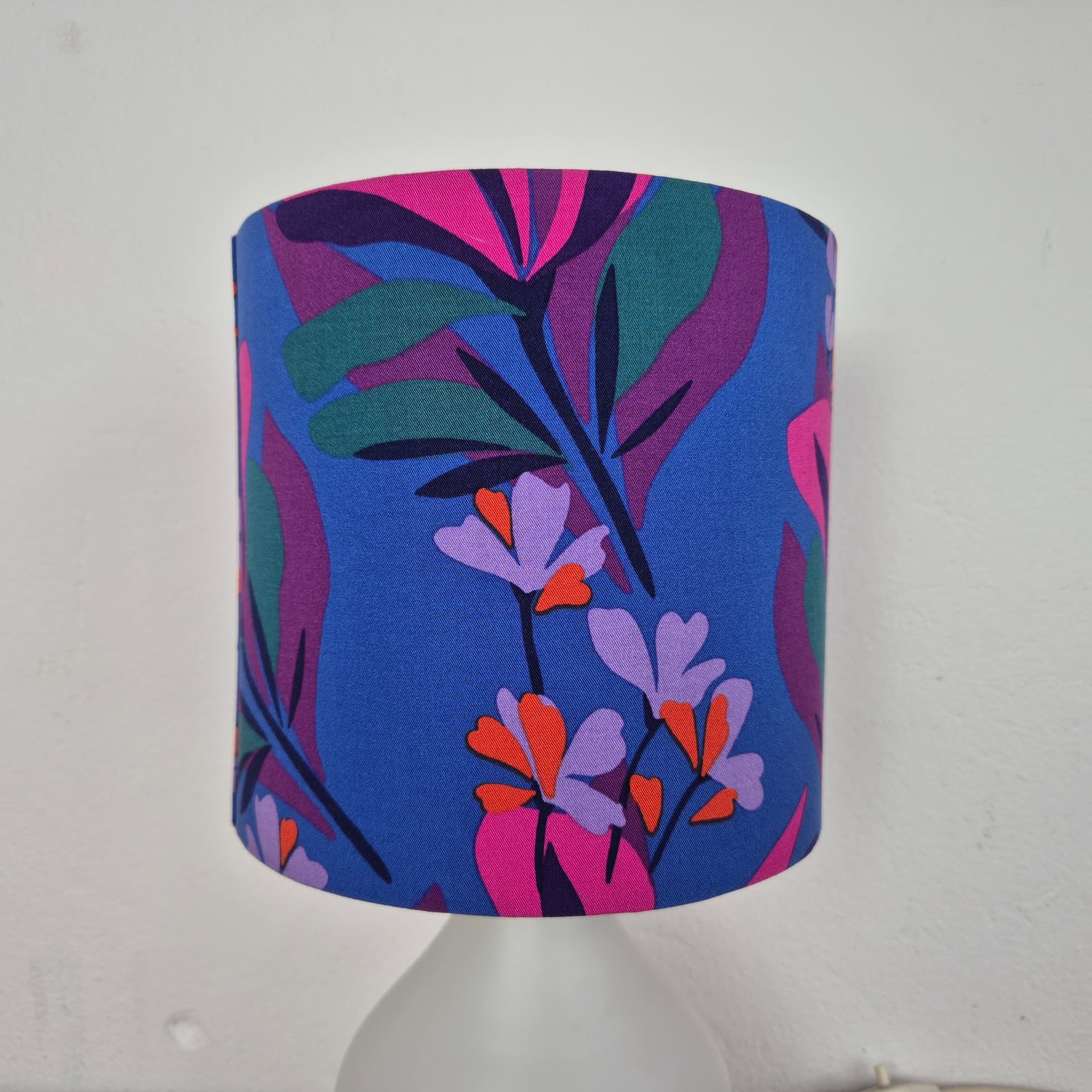 Table lamp, opal white glass, brass metal, multicolor fabric, Germany, 1970s. - 316760