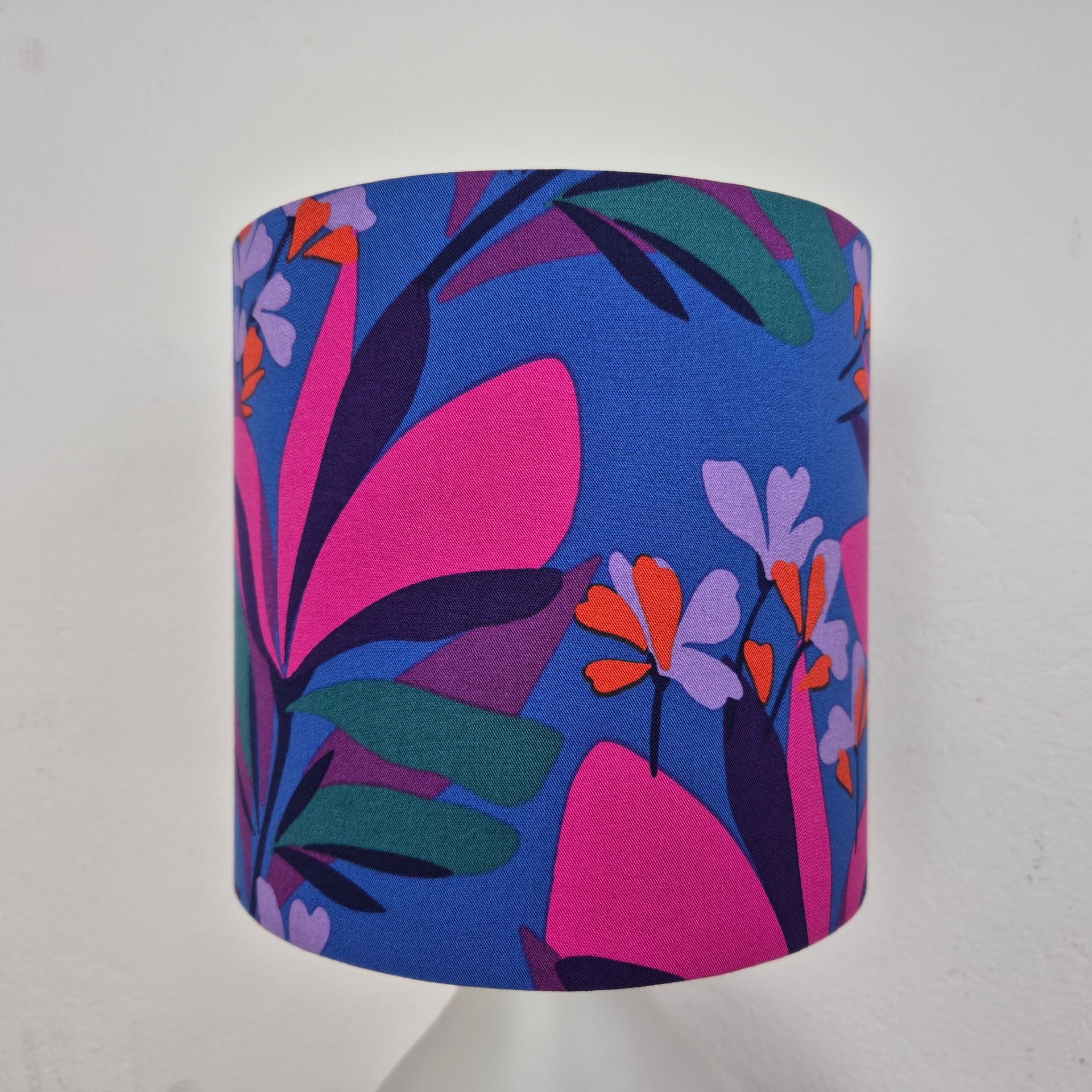 Table lamp, opal white glass, brass metal, multicolor fabric, Germany, 1970s. - 316761