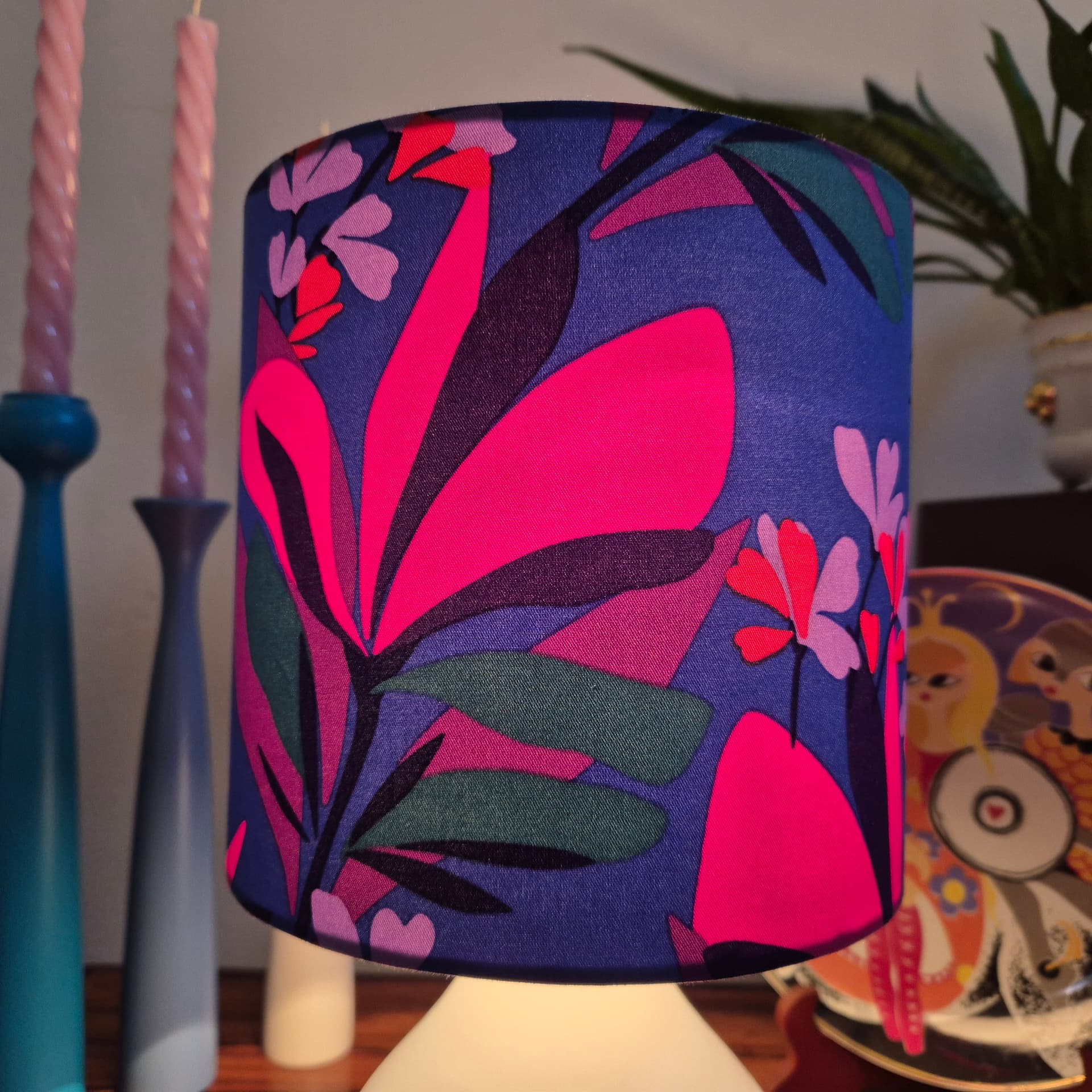 Table lamp, opal white glass, brass metal, multicolor fabric, Germany, 1970s. - 316763