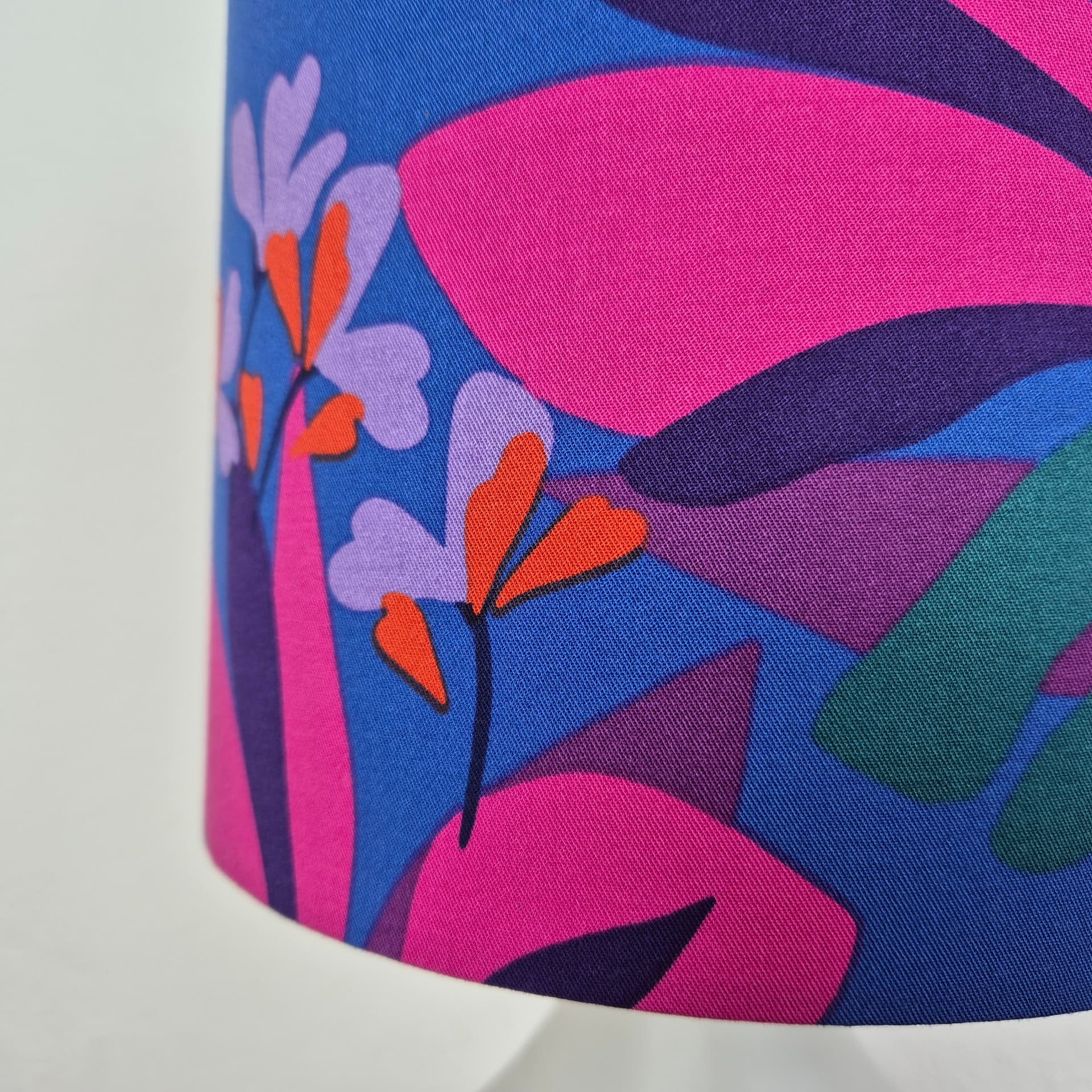 Table lamp, opal white glass, brass metal, multicolor fabric, Germany, 1970s. - 316762