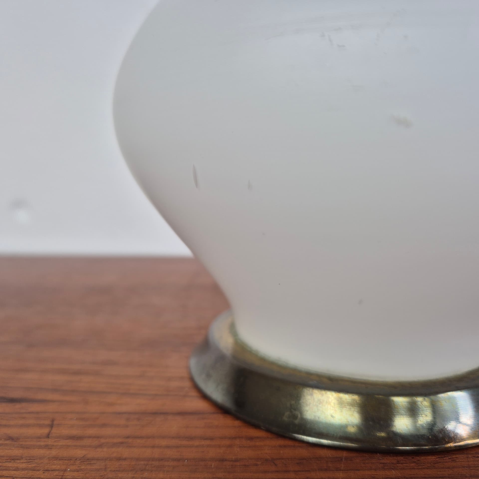 Table lamp, opal white glass, brass metal, multicolor fabric, Germany, 1970s. - 316757