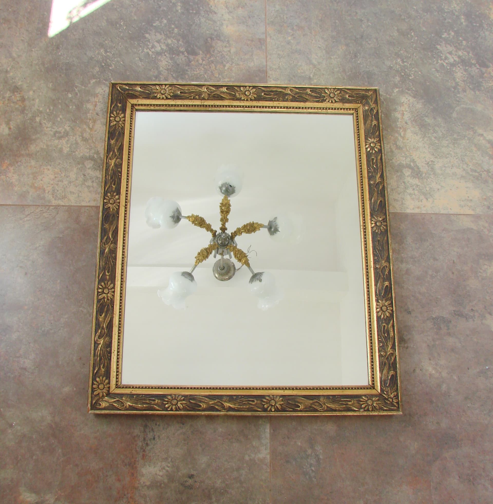 Wall mirror, gold brown, wood glass, 1960s - 316803